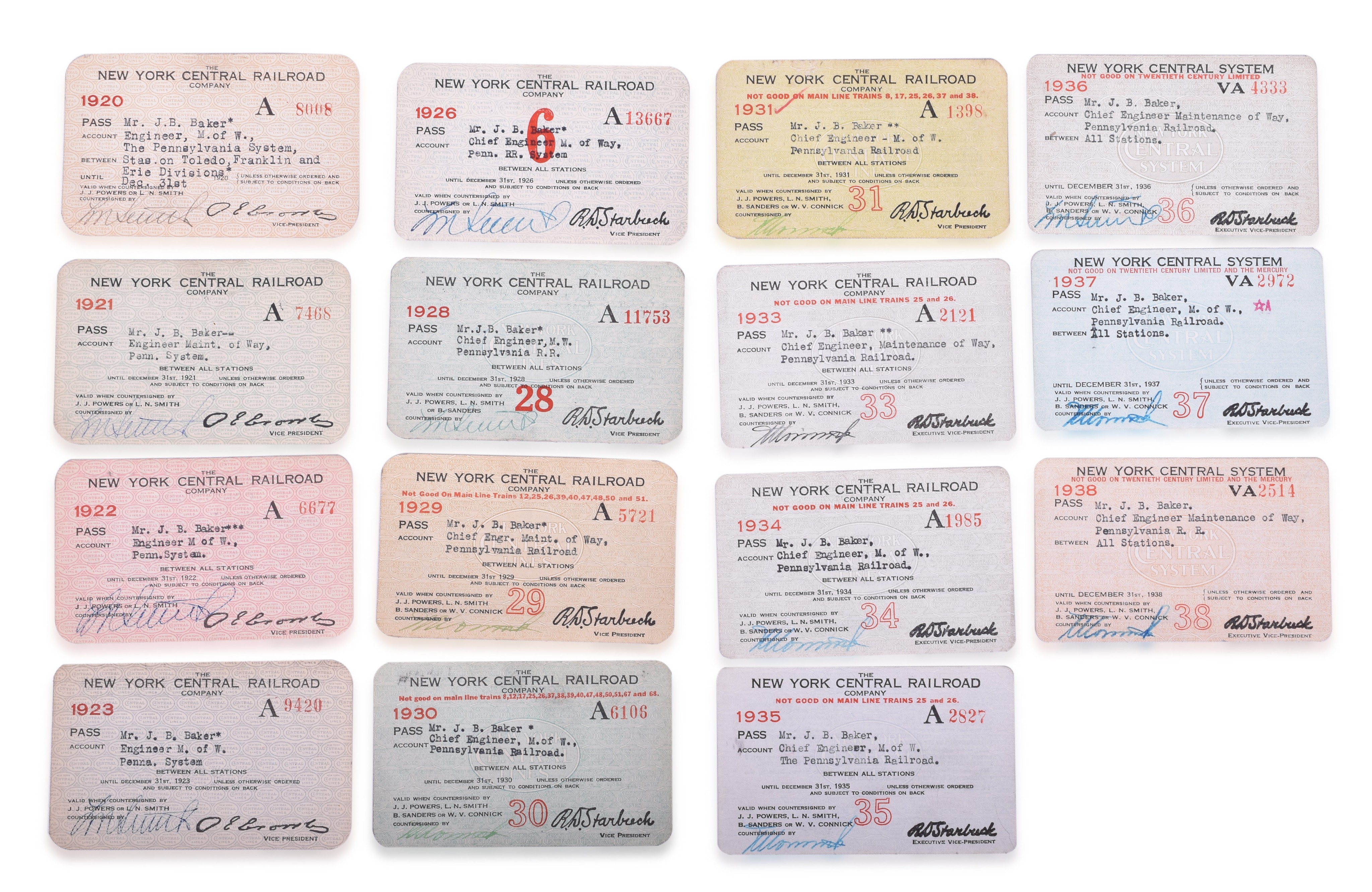 2226 - Fifteen New York Central Railroad Exchange Passes 1920-1938 thumbnail