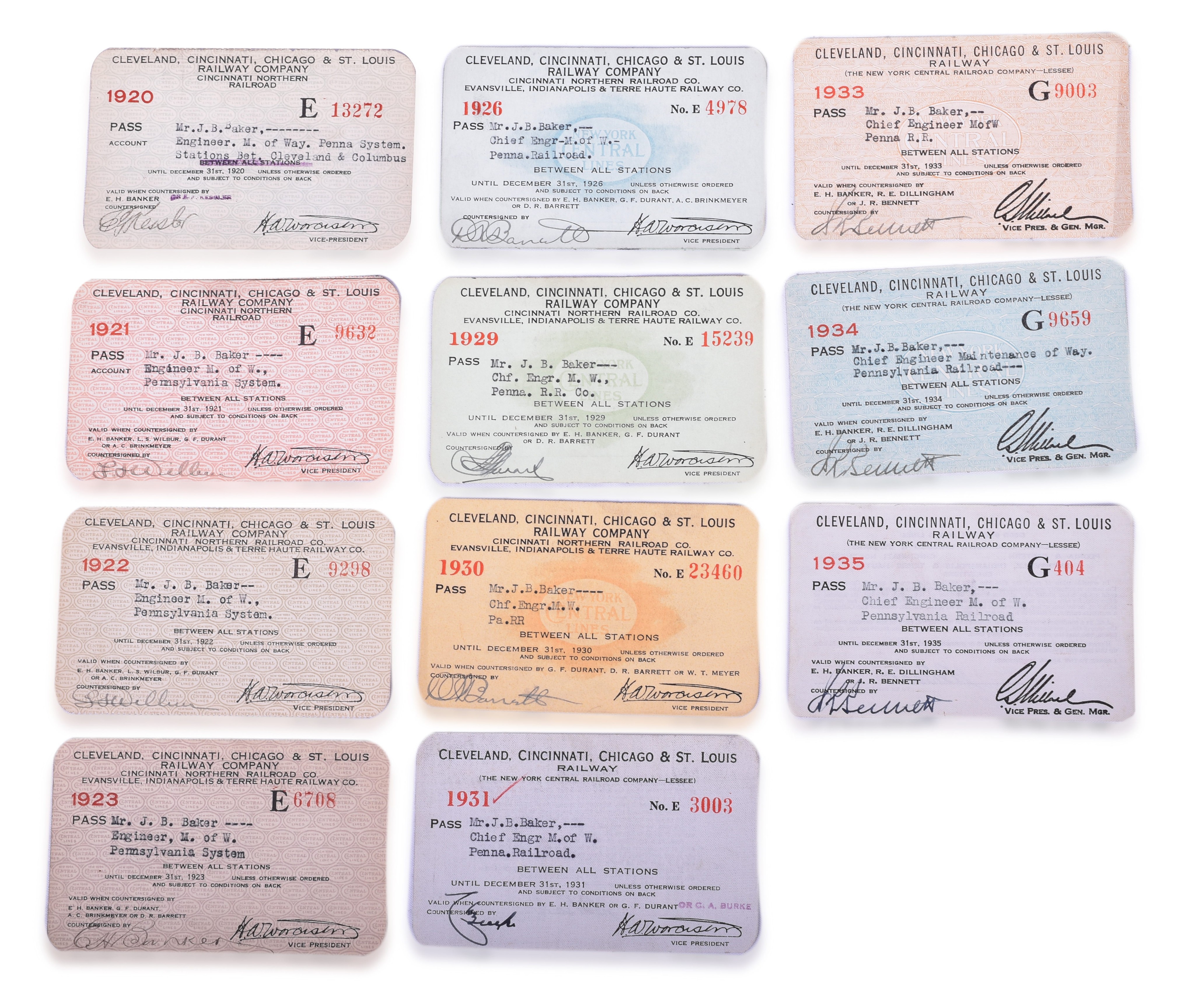 2228 - Twelve Cleveland, Cincinnati, Chicago & St. Louis / Big Four Railroad Exchange Passes 1920-1935 thumbnail