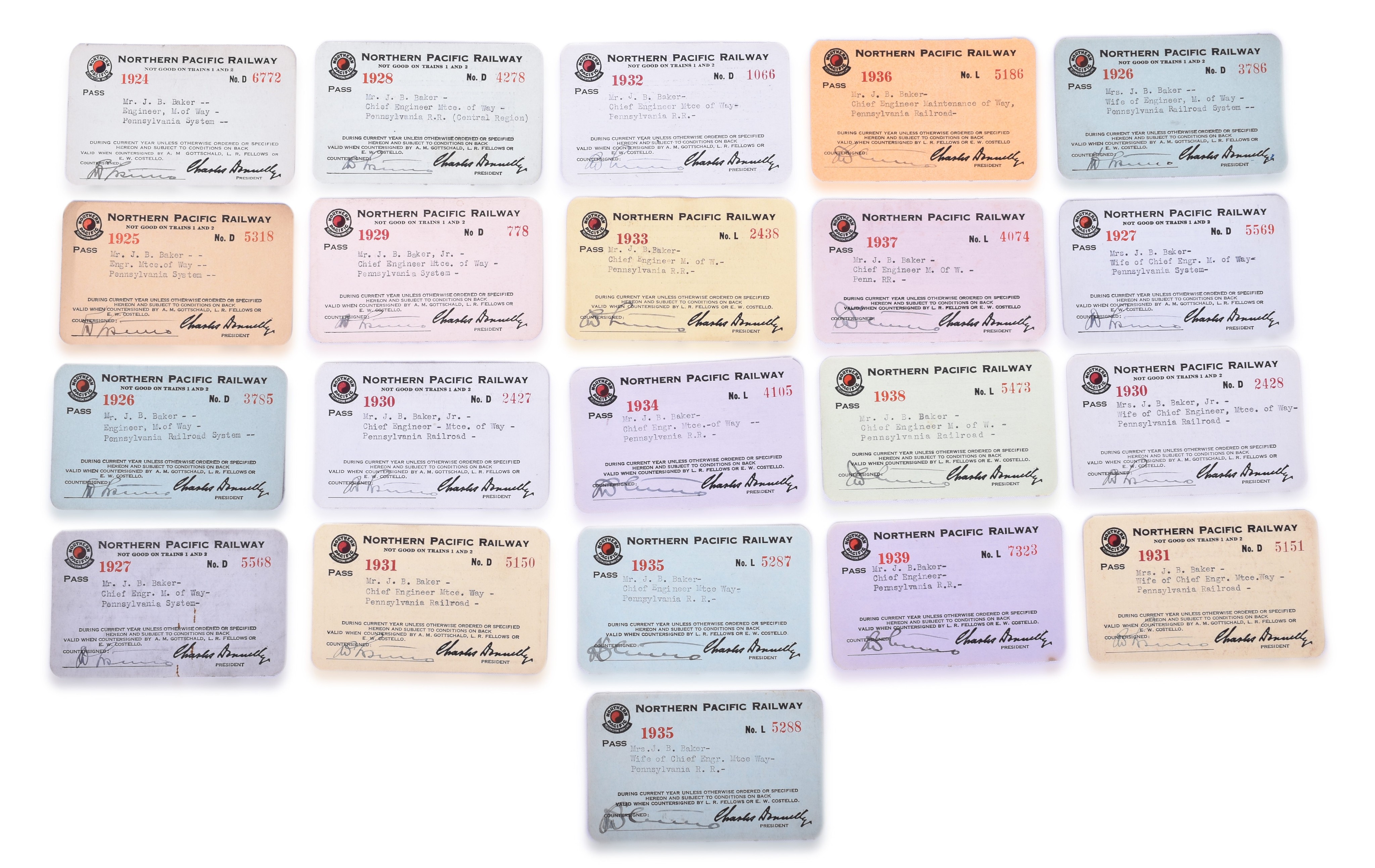 2230 - Nineteen Northern Pacific Railroad Exchange Passes 1924-1939 thumbnail