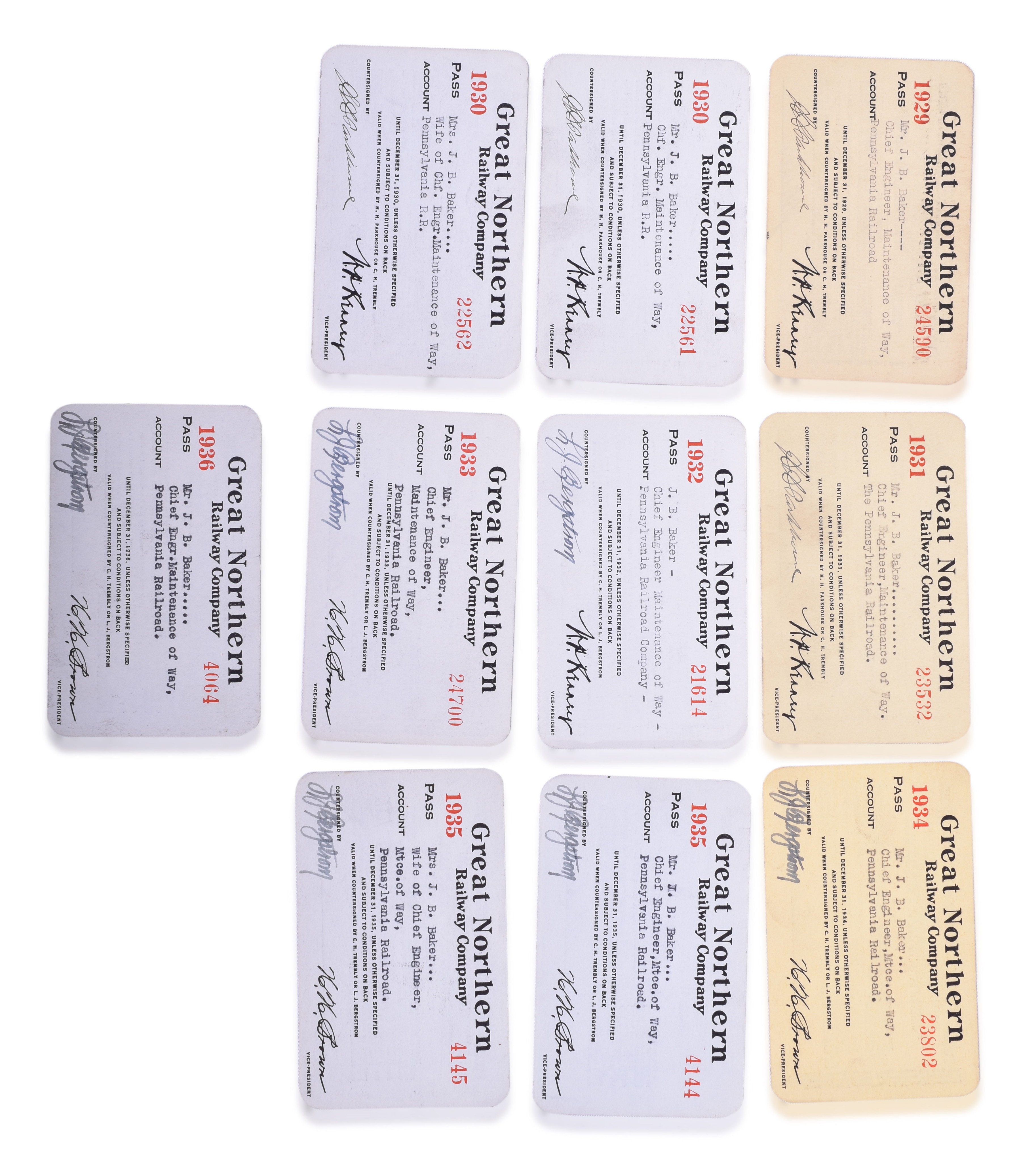 2232 - Ten Great Northern Railroad Exchange Passes 1929-1936 thumbnail