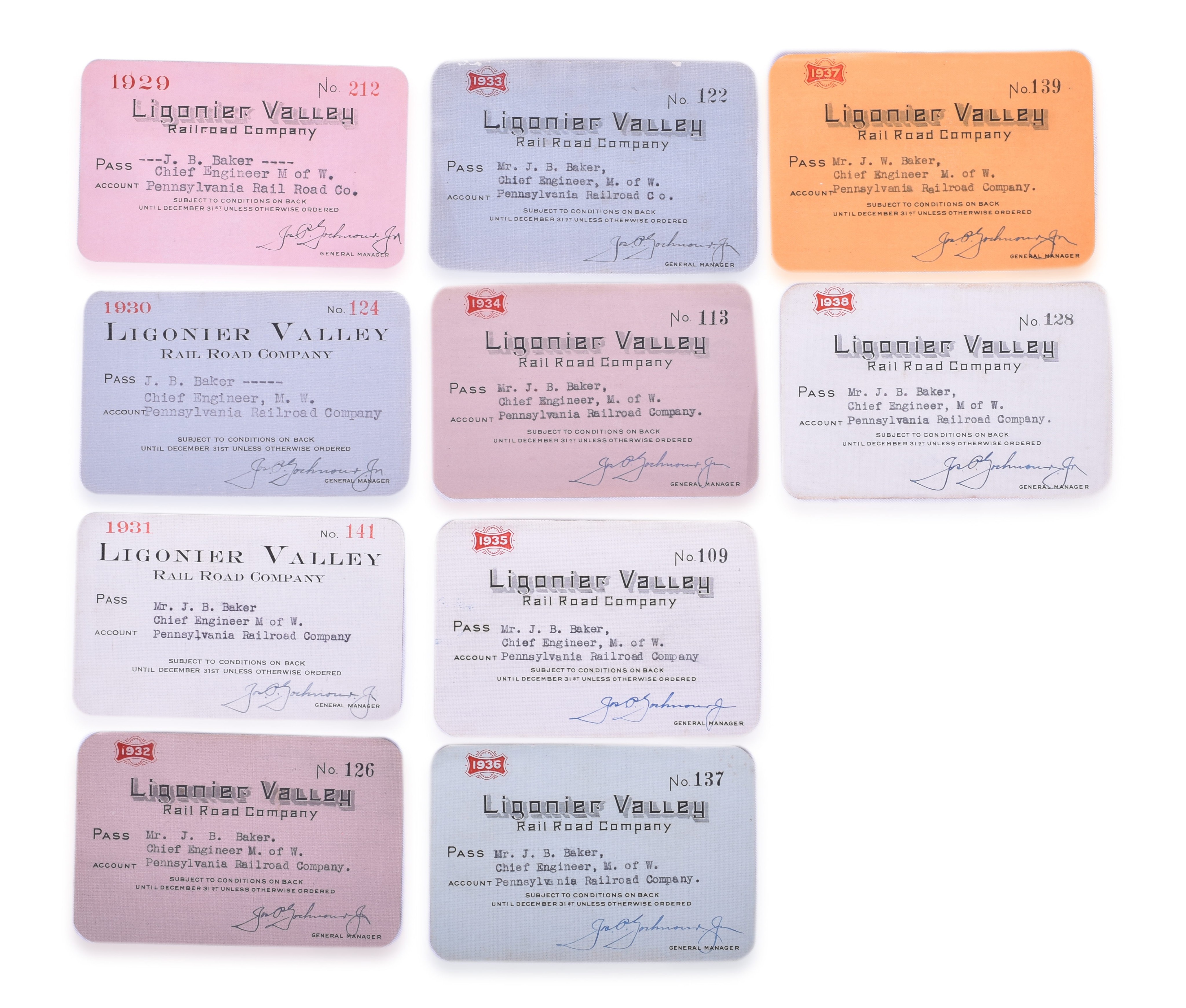2234 - Ten Ligonier Valley Railroad Exchange Passes 1929-1938 thumbnail