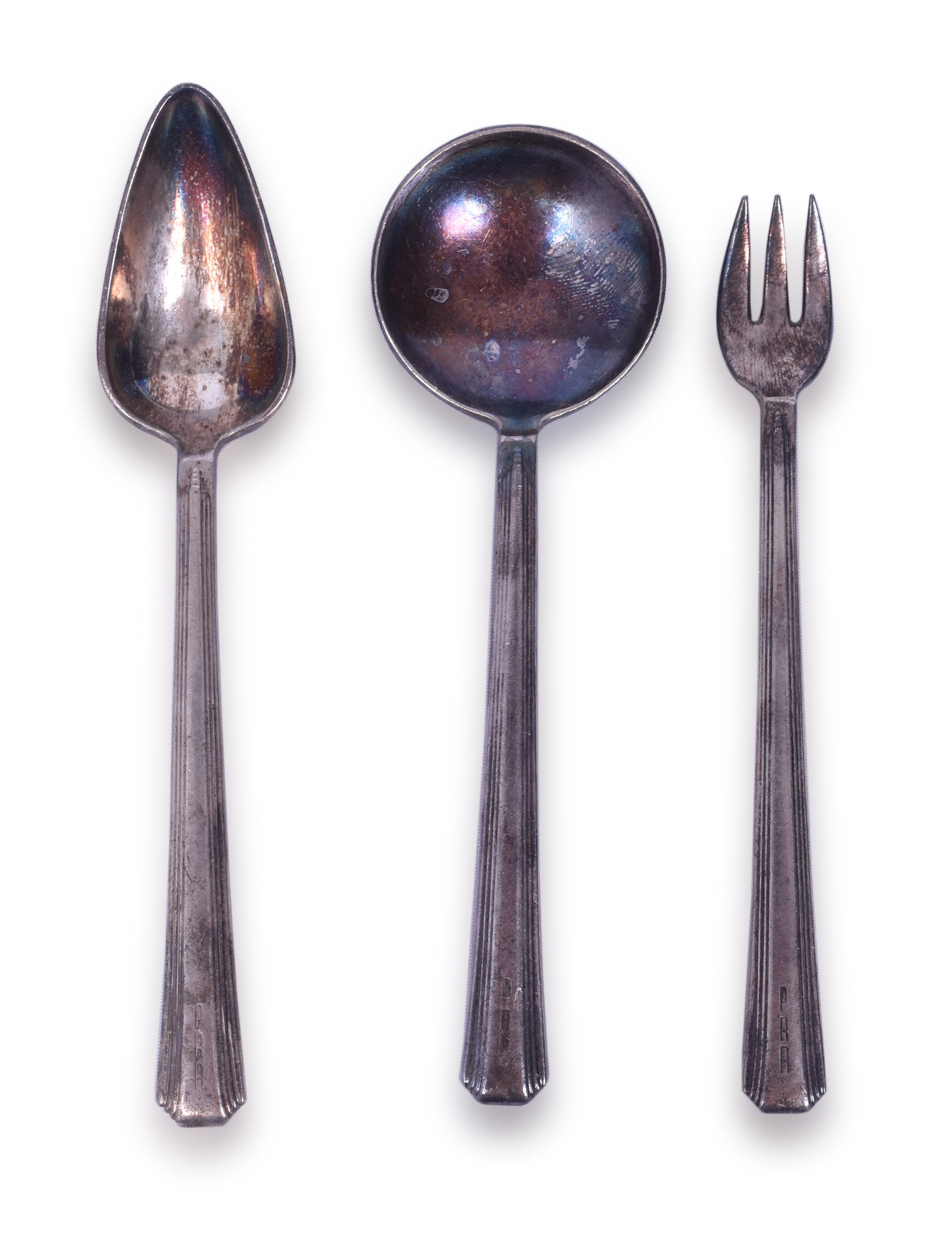 2237 - International Silver Co. Pennsylvania Railroad Cocktail Fork, Grapefruit Spoon & Bouillon Spoon thumbnail