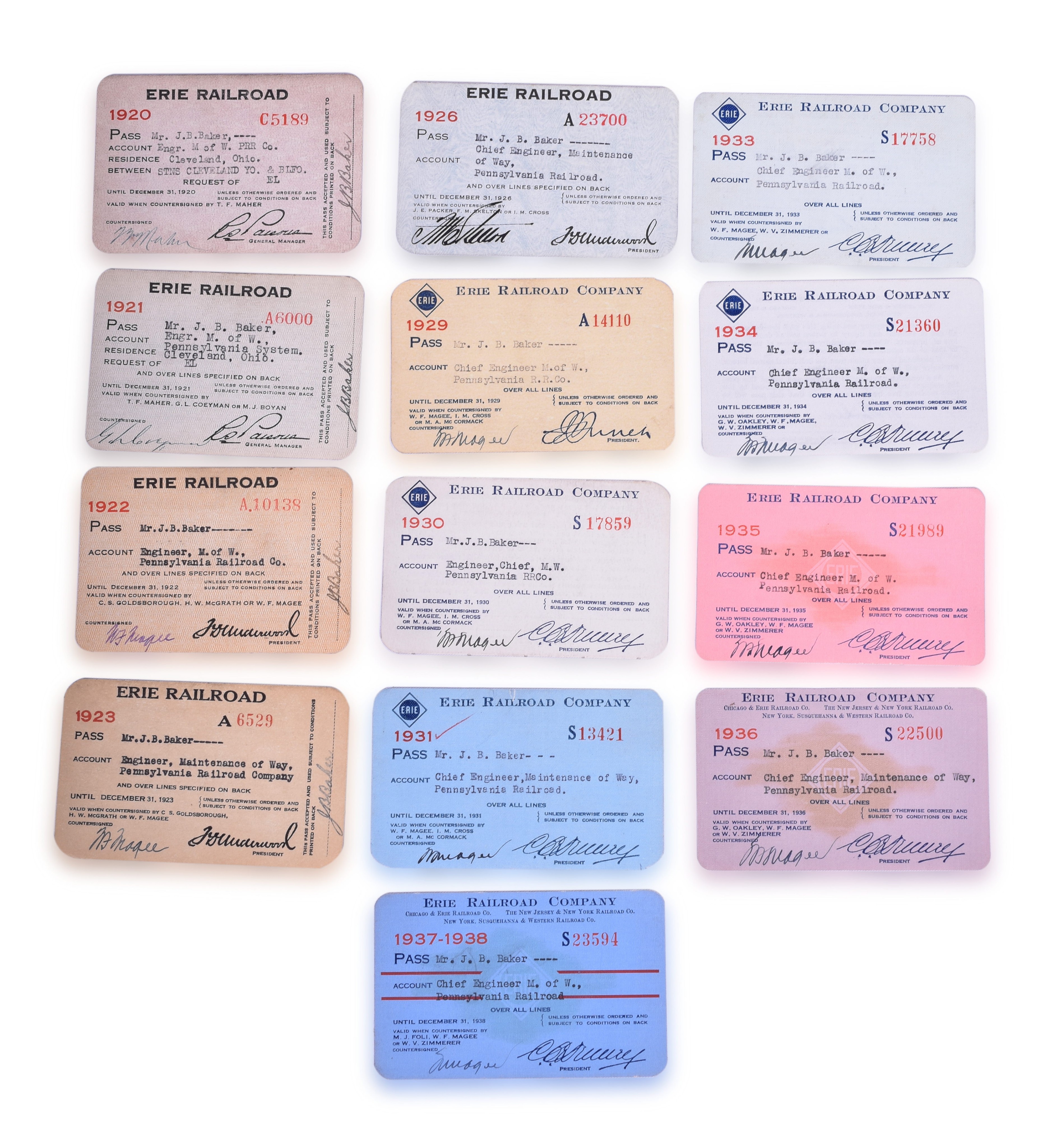 2238 - Thirteen Erie Railroad Exchange Passes 1920-1938 thumbnail