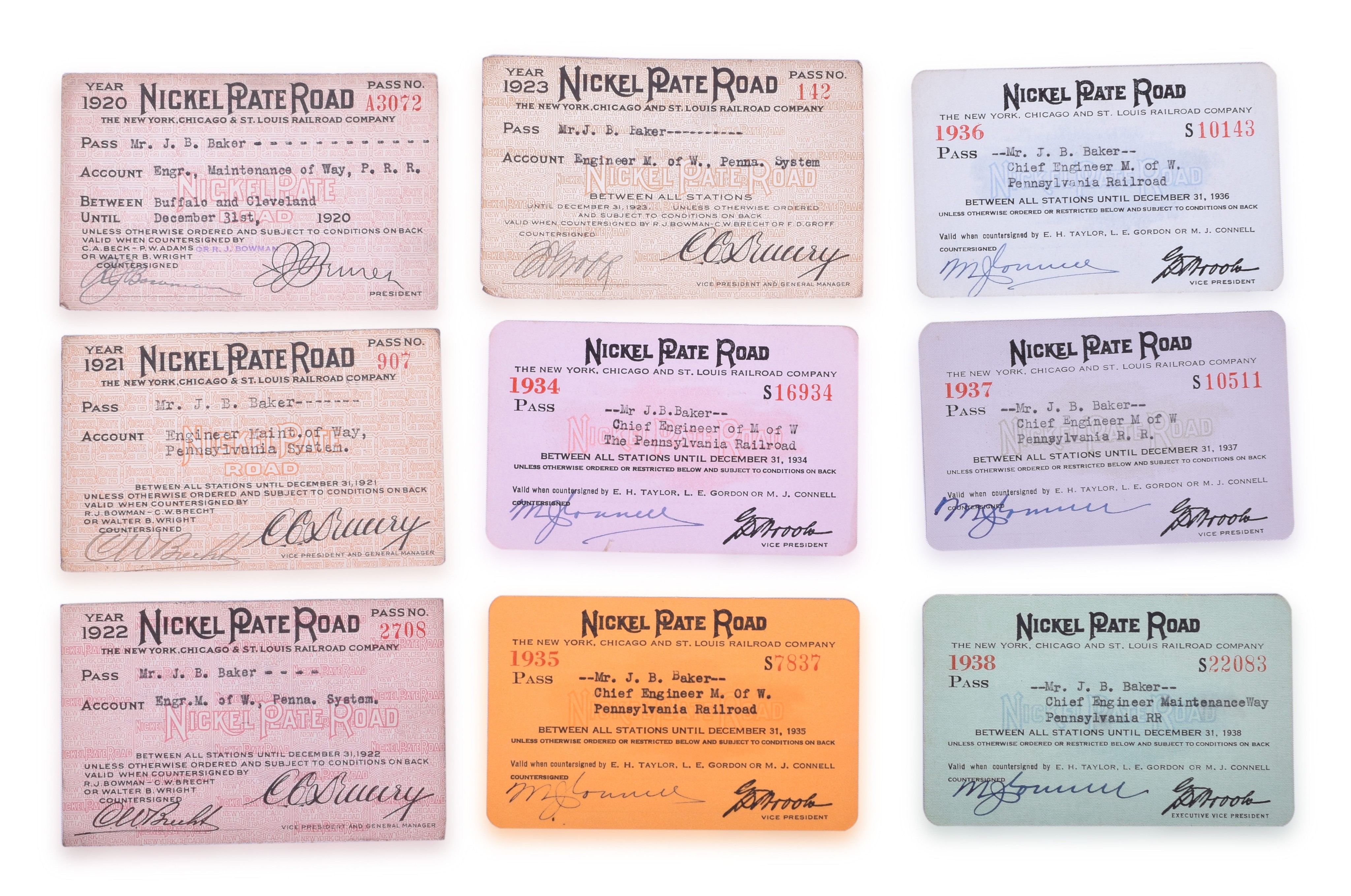 2240 - Nine Nickel Plate Railroad Exchange Passes 1920-1938 thumbnail