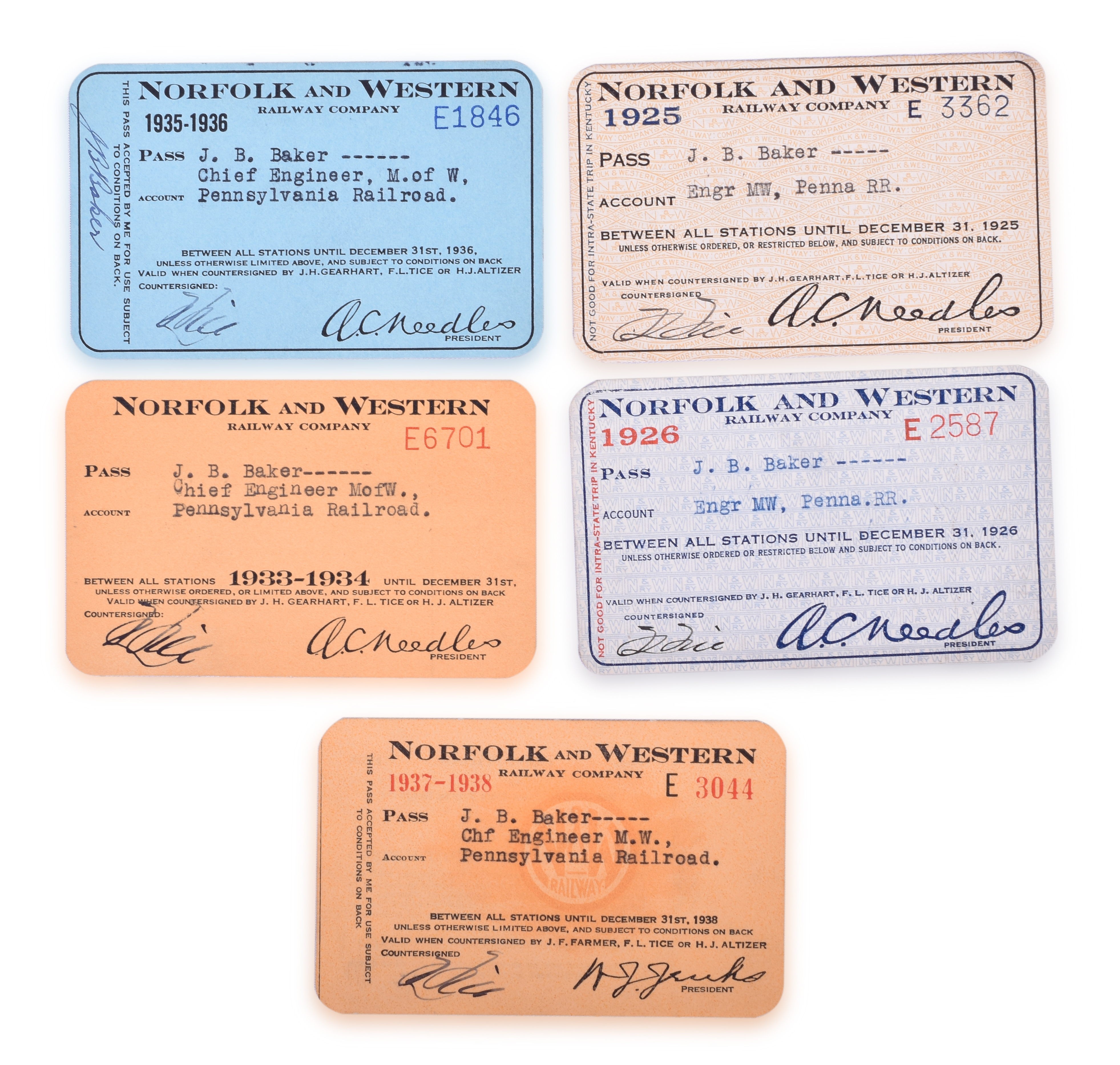 2248 - Five Norfolk and Western Railway Passes 1925-1938 thumbnail