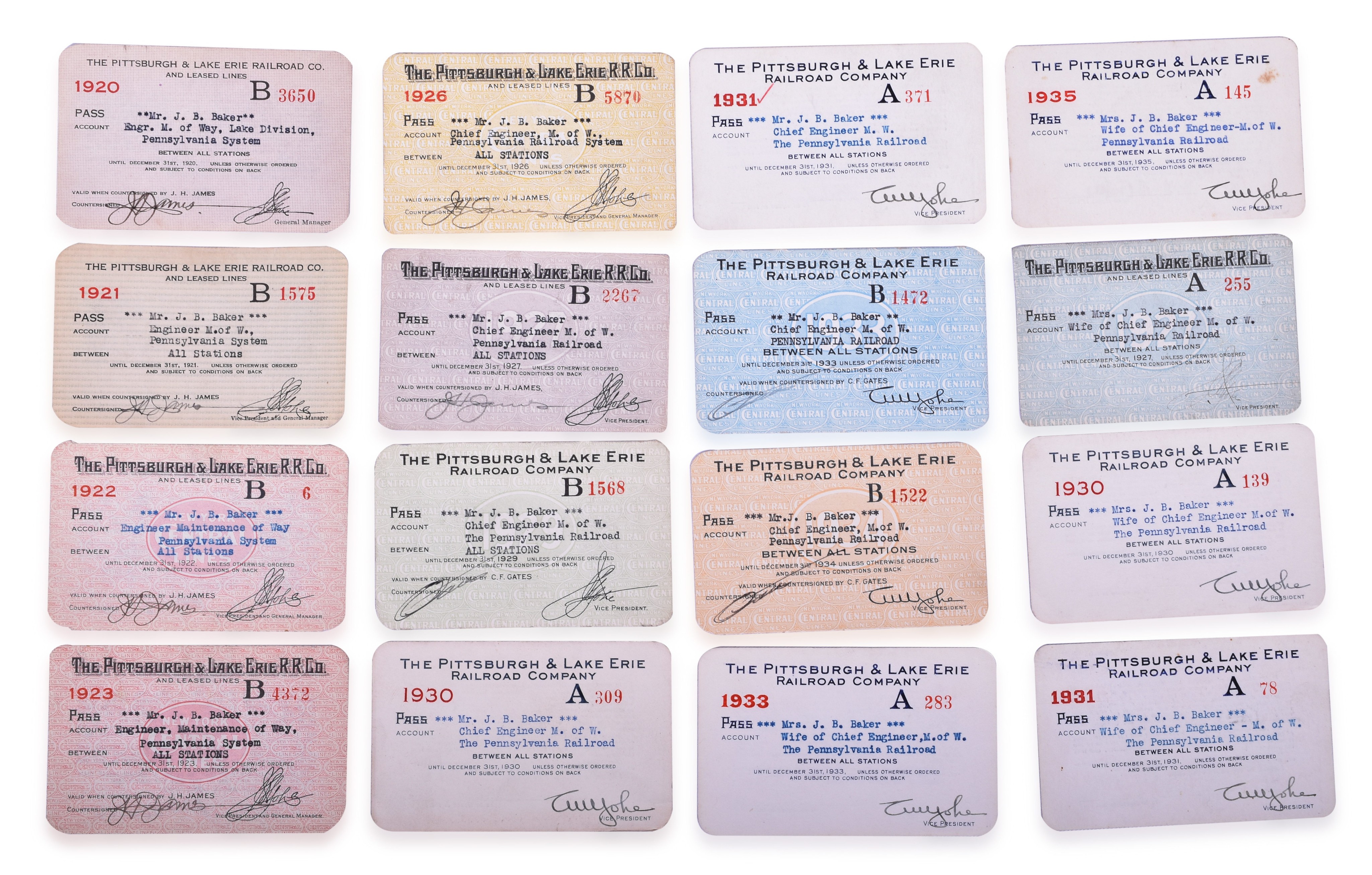 2250 - Sixteen Pittsburgh & Lake Erie Railroad Passes 1920-1935 thumbnail