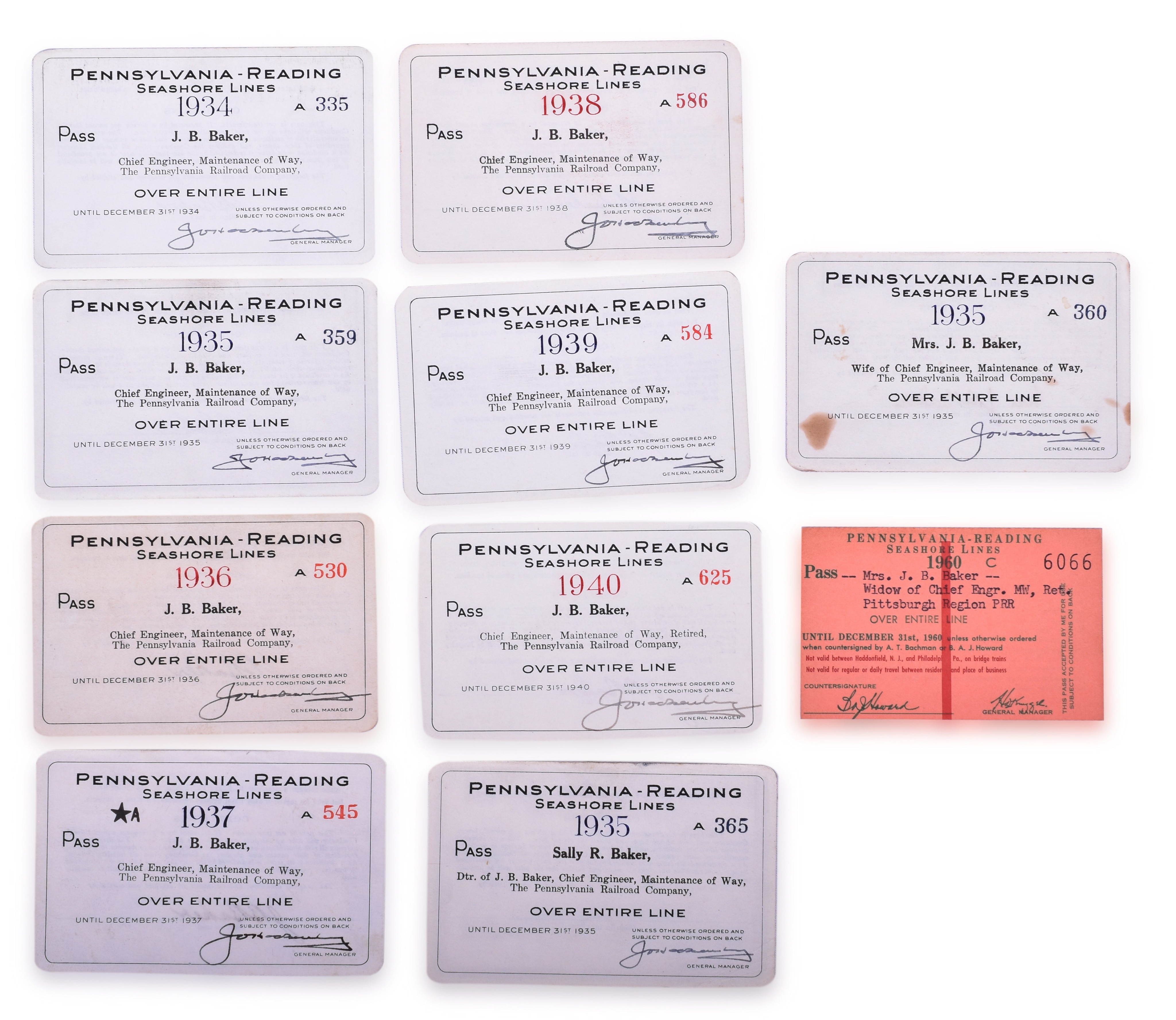 2252 - Nine Pennsylvania- Reading Seashore Line Railroad Passes - 1934-1960 thumbnail