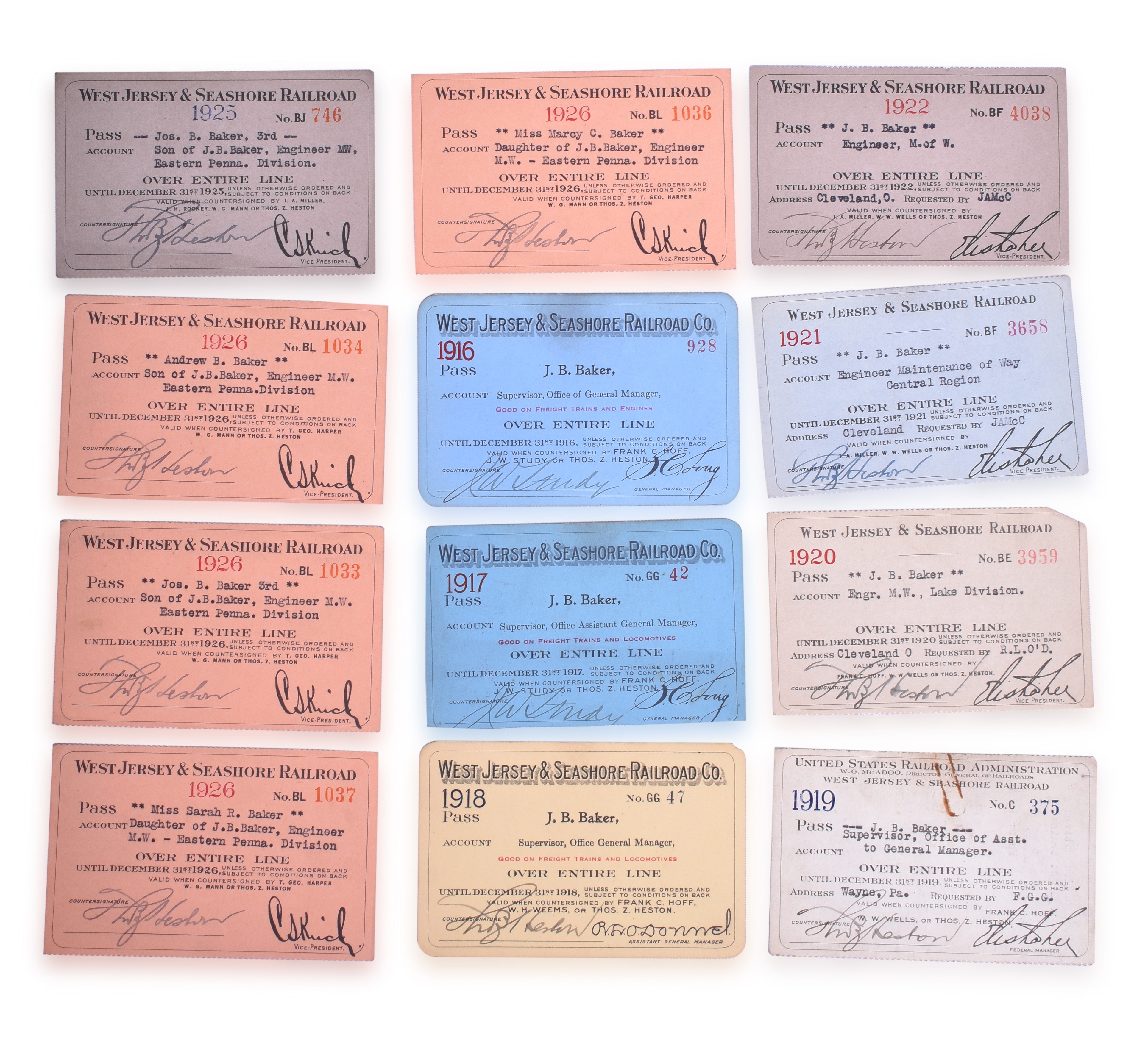 2256 - Twelve West Jersey & Seashore Railroad Passes 1916-1926 thumbnail