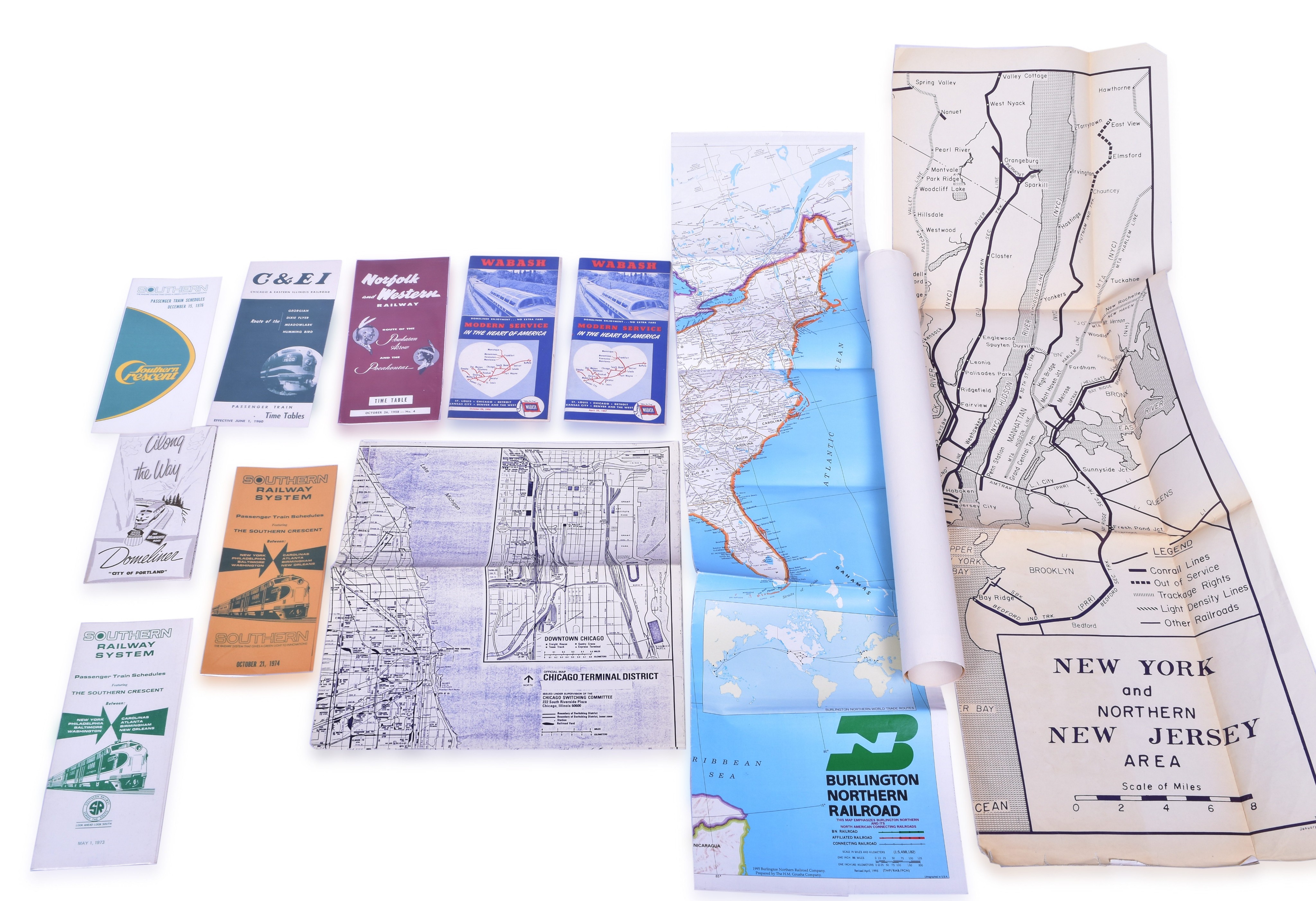 2259 - Southern, Norfolk and Western Railway, Wabash, Chicago & Eastern Illinois, Burlington Northern, The Milwaukee Road & Southern Pacific Railroad Maps, Timetables, & Pamphlets thumbnail