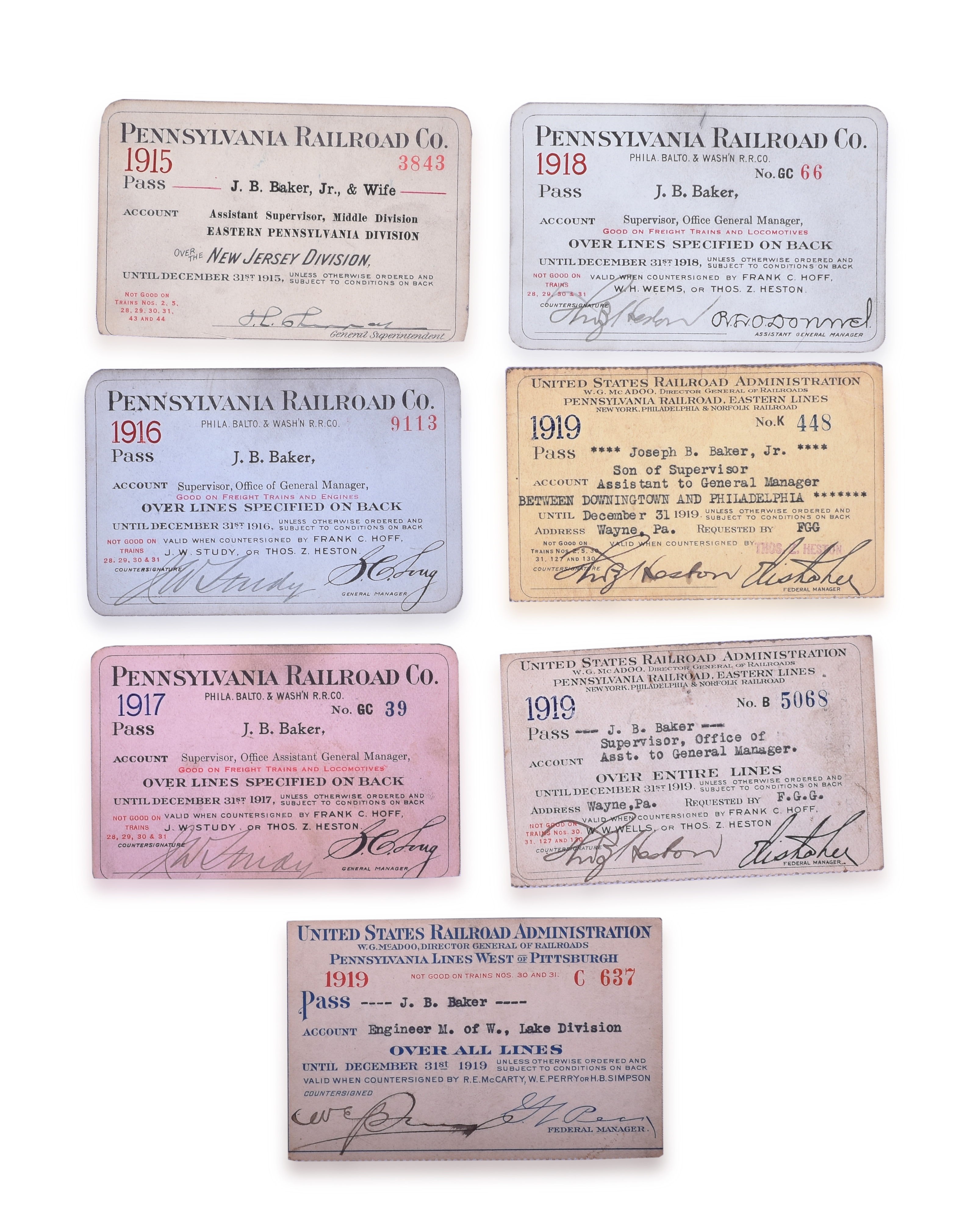 2266 - Seven Pennsylvania Railroad and United States Railroad Administration Passes 1915-1919 thumbnail