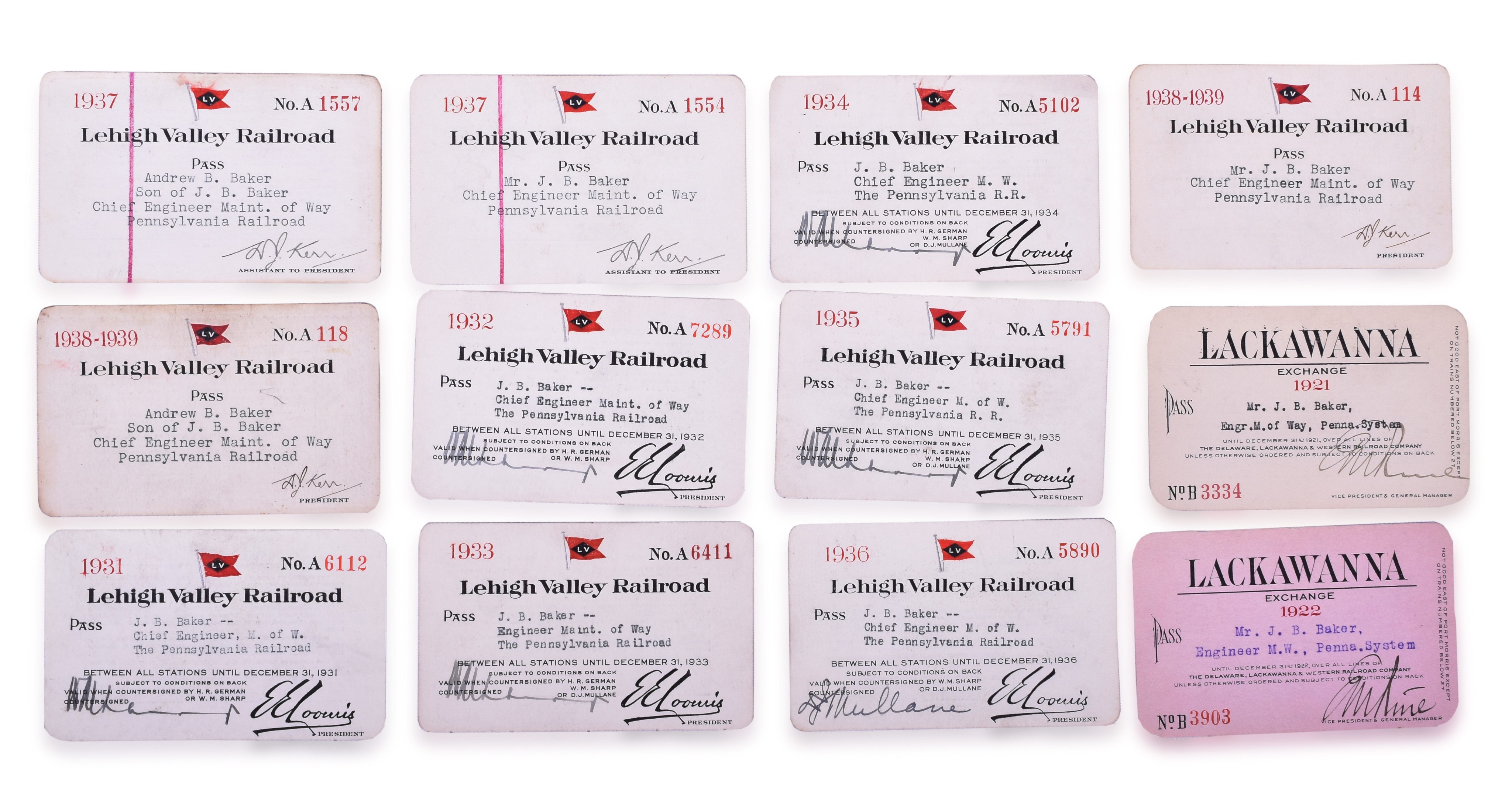 2268 - Twelve Lehigh Valley and Lackawanna Railroad Passes - 1931- 1939 and 1921/22 thumbnail