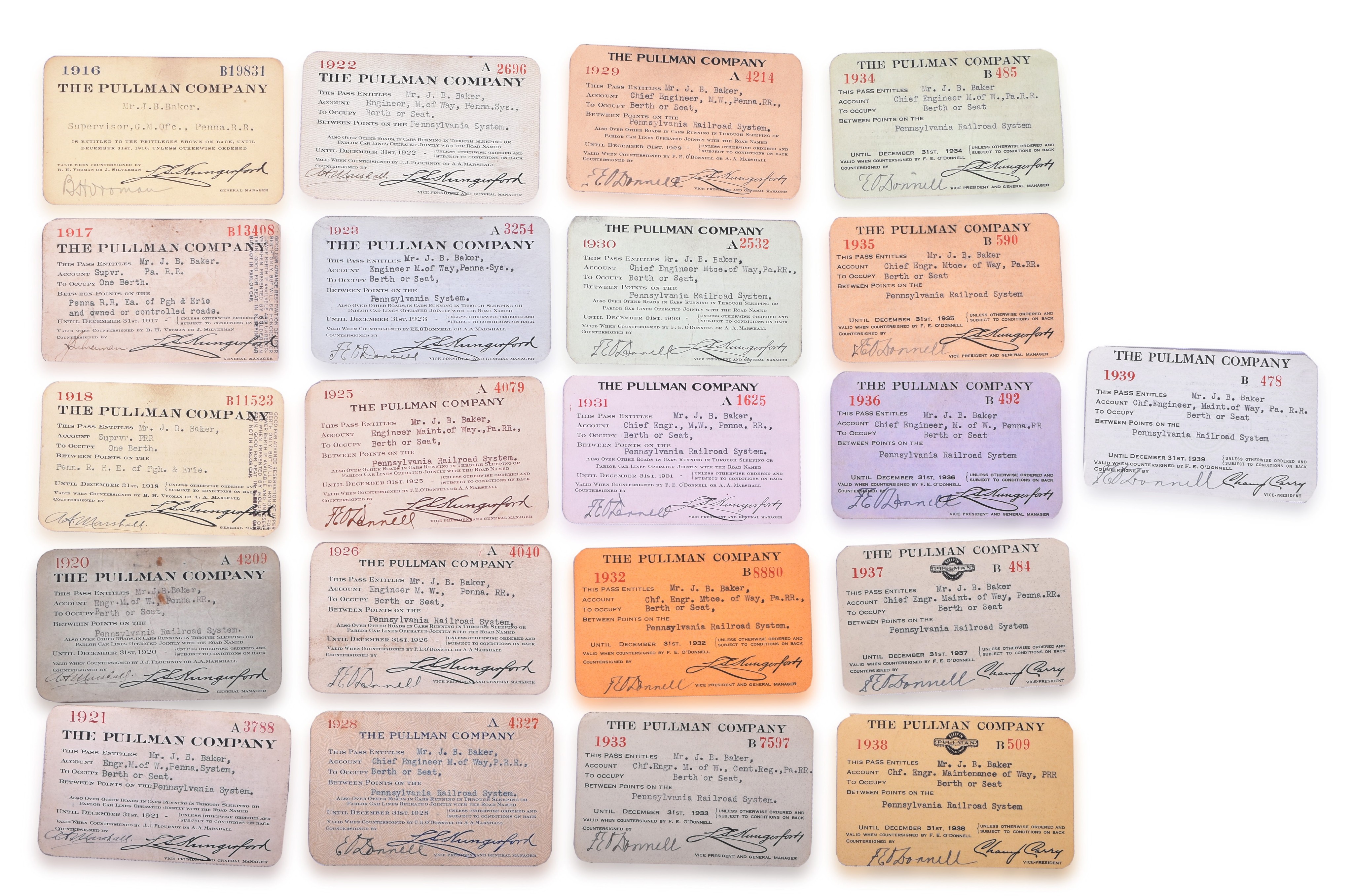 2274 - Twenty One Pullman Company Railroad Passes 1916-1939 thumbnail