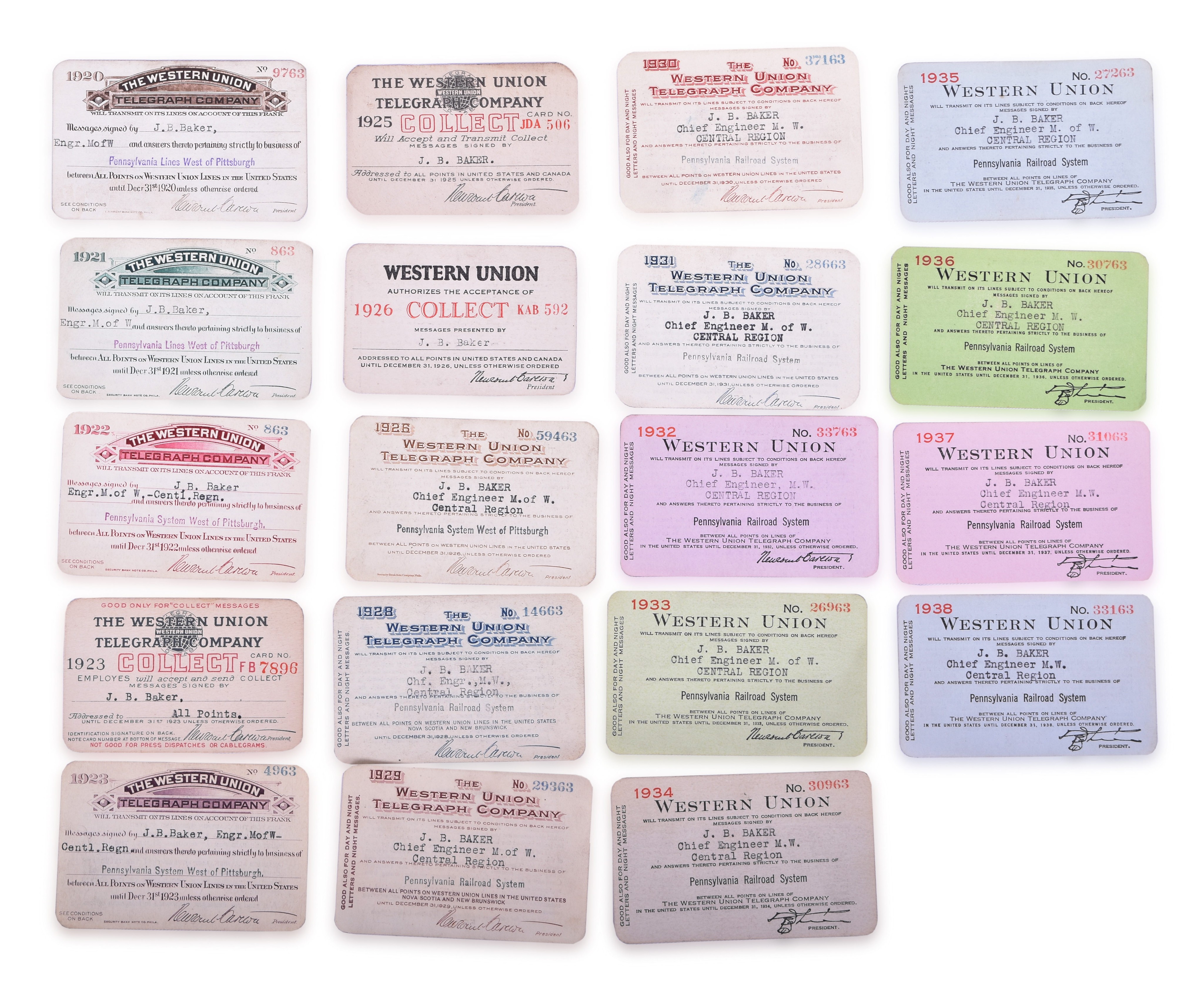 2276 - Nineteen Western Union Telegraph Company Passes - 1920-1938 thumbnail