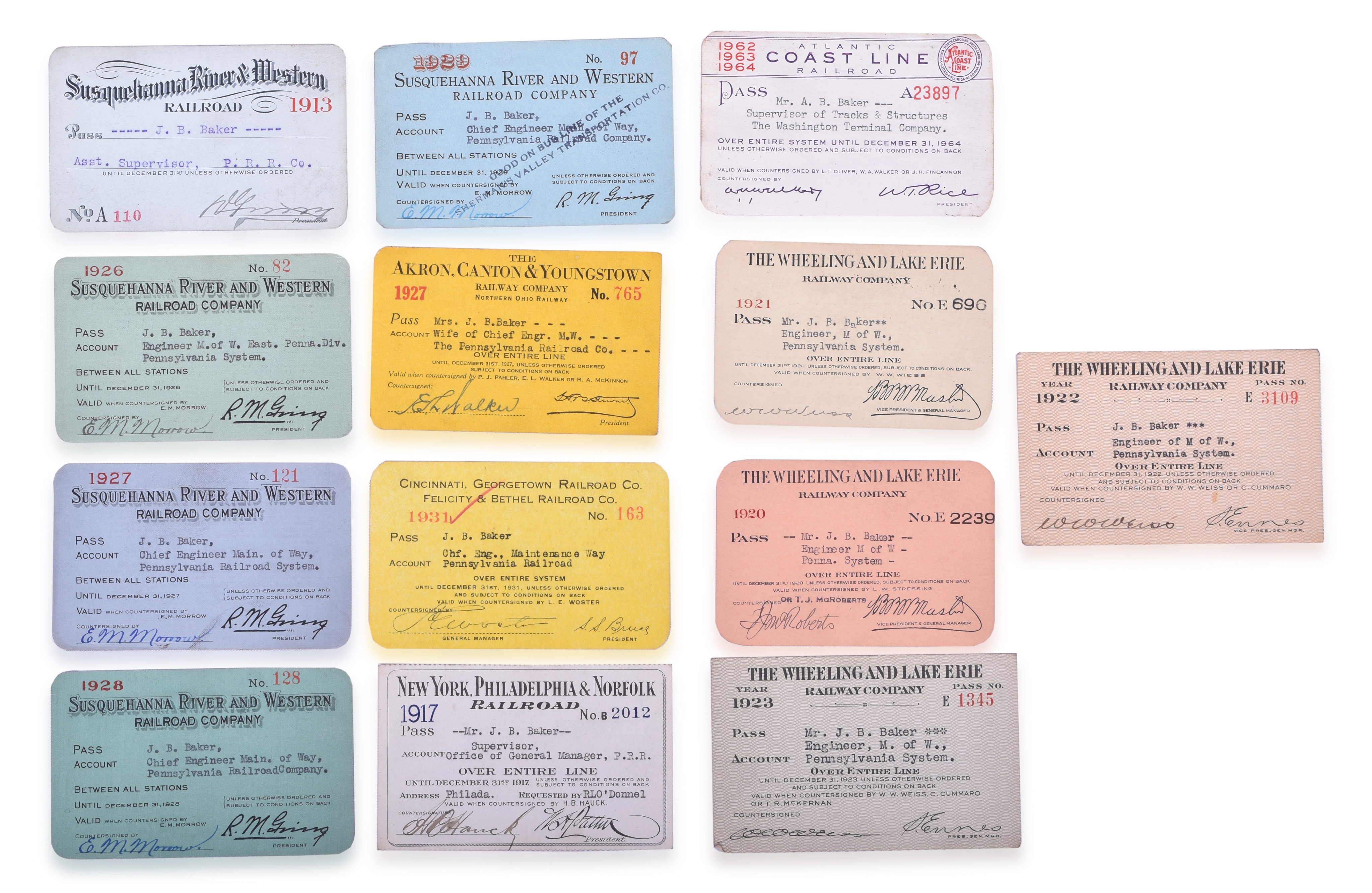 2278 - Mixed Railroad Pass Group - Susquehanna River & Western, Cincinnati and Georgetown Railroad, New York, Philadelphia & Norfolk, etc. thumbnail