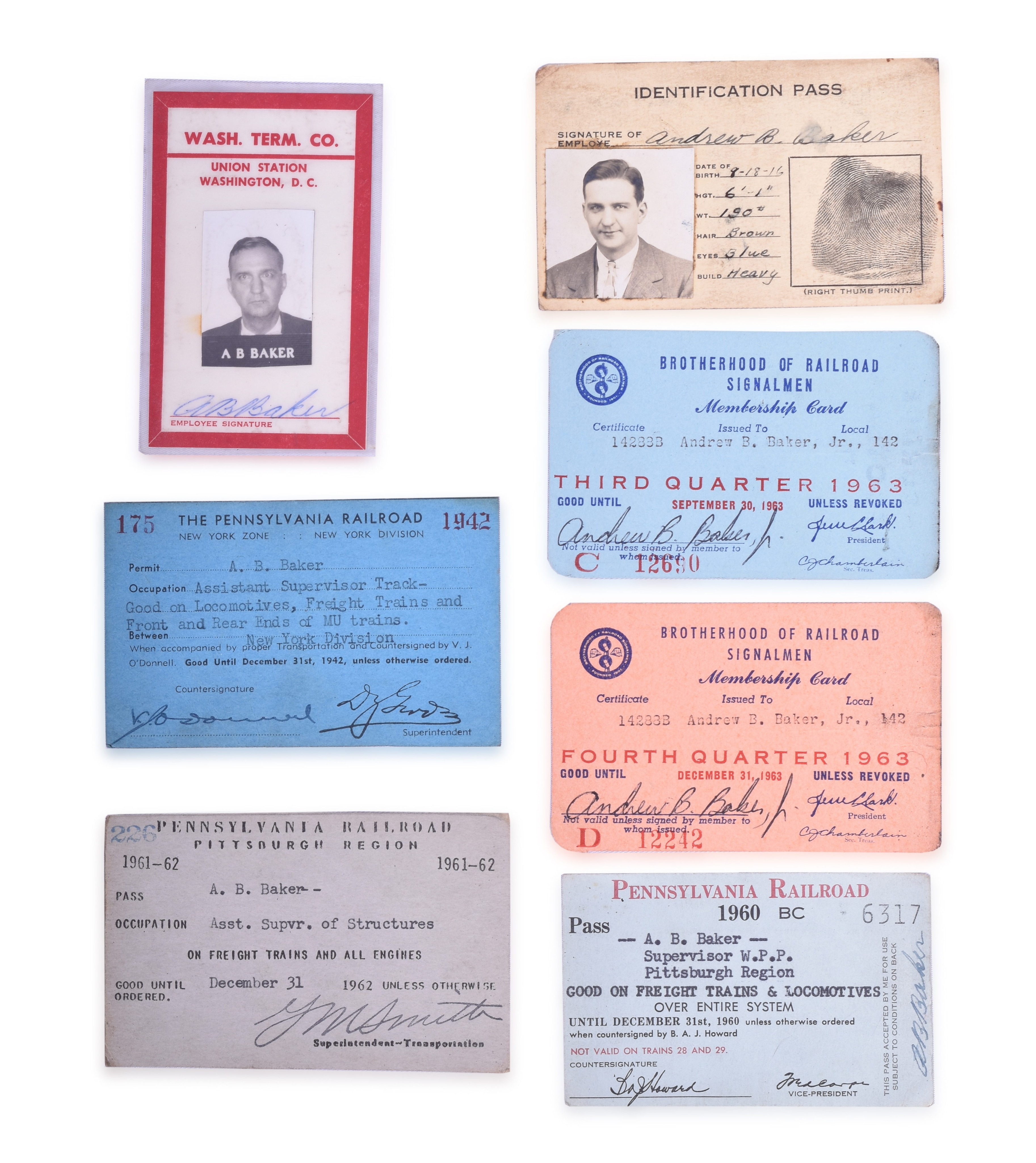 2286 - Pennsylvania Railroad and Washington Terminal Co. Employee ID Badges and Passes thumbnail