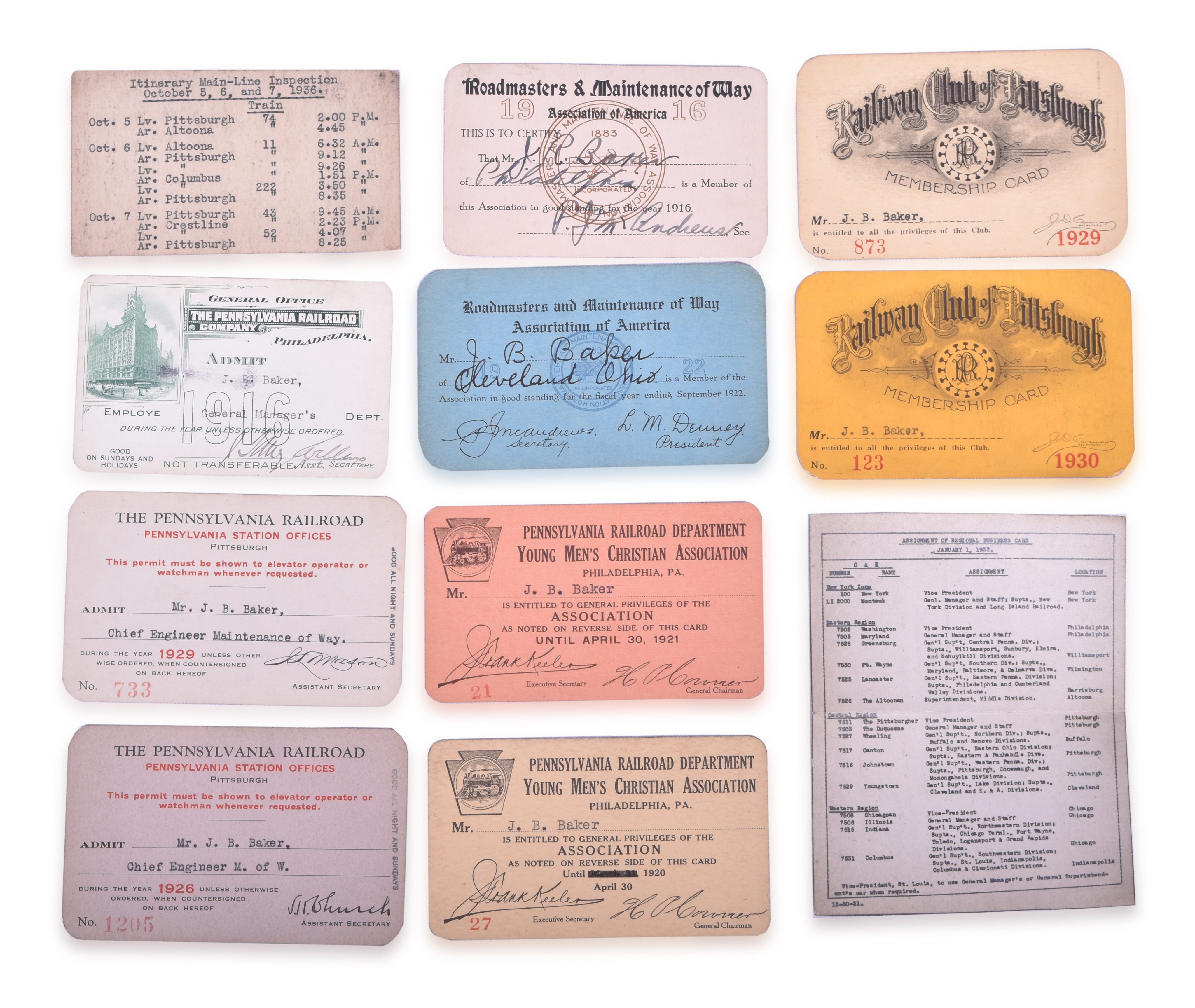 2288 - Pennsylvania and Other Railroad Identification Cards Issued to J.B. Baker thumbnail