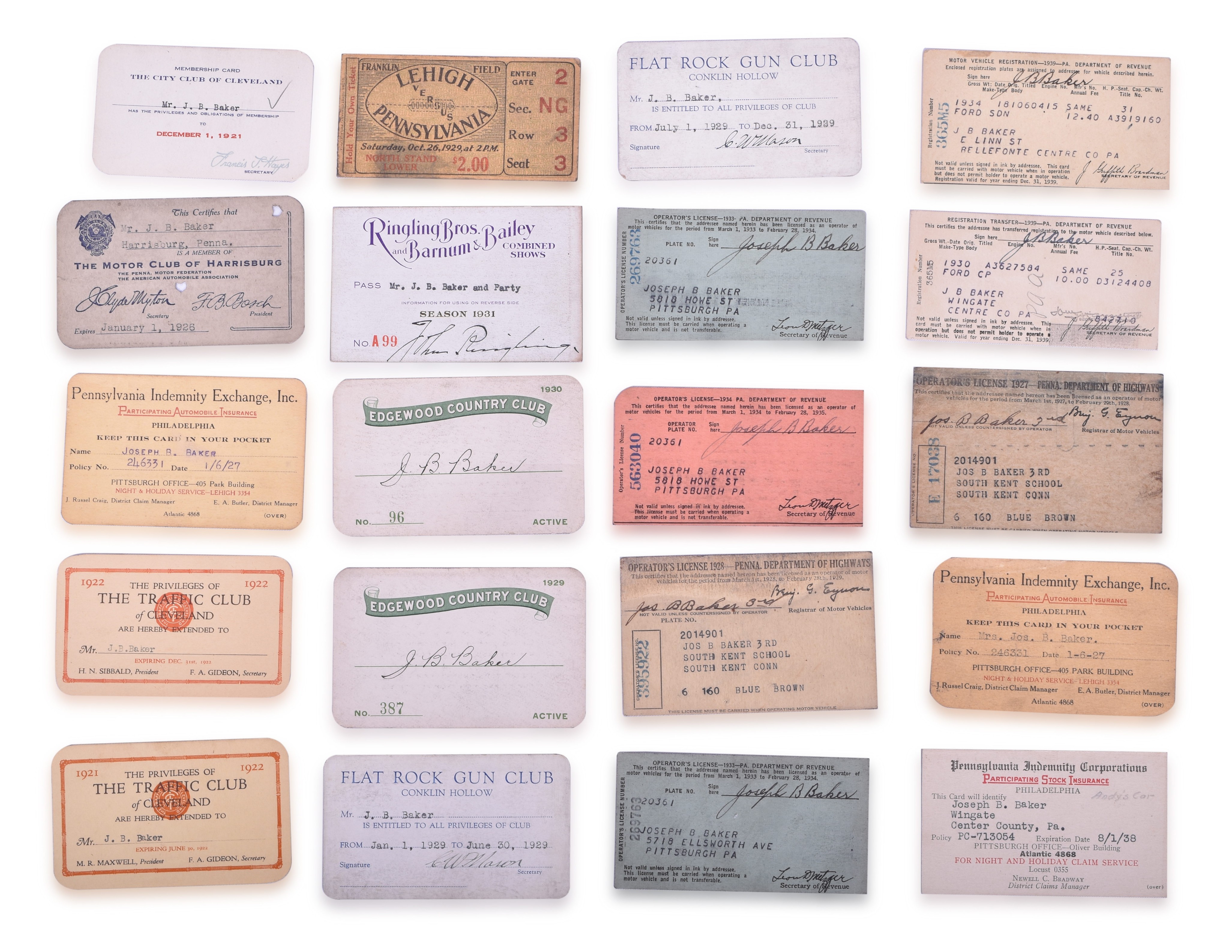 2292 - 1931 Ringling Brothers Barnum & Bailey annual pass, 1930 Edgewood Country Club, Oct 26. 1929 Lehigh Vs. Pennsylvania Football ticket, and More thumbnail