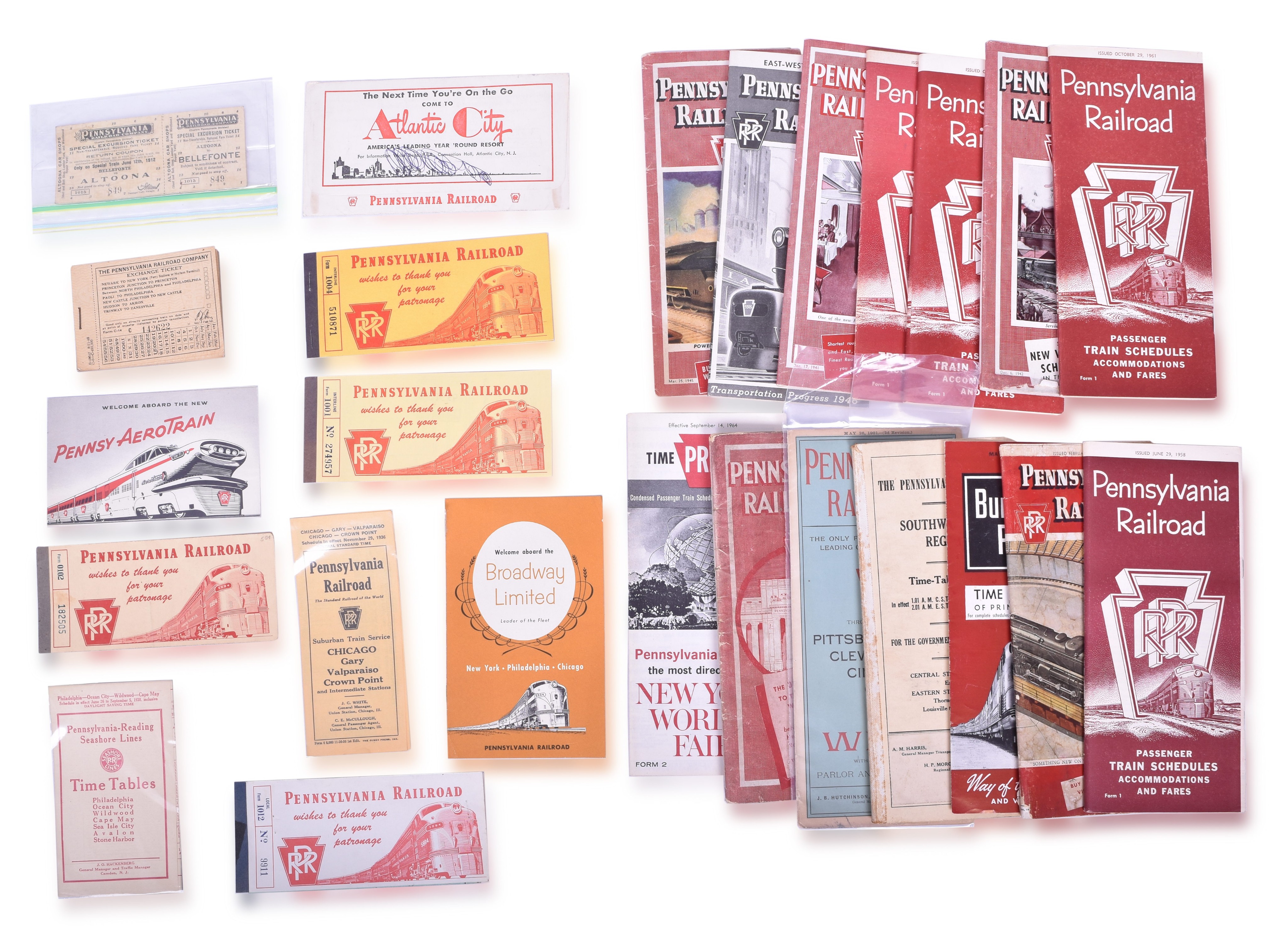 2296 - Pennsylvania Railroad Timetable and Ticket Group - 1901 Timetable, 1912 Excursion Ticket, and More thumbnail