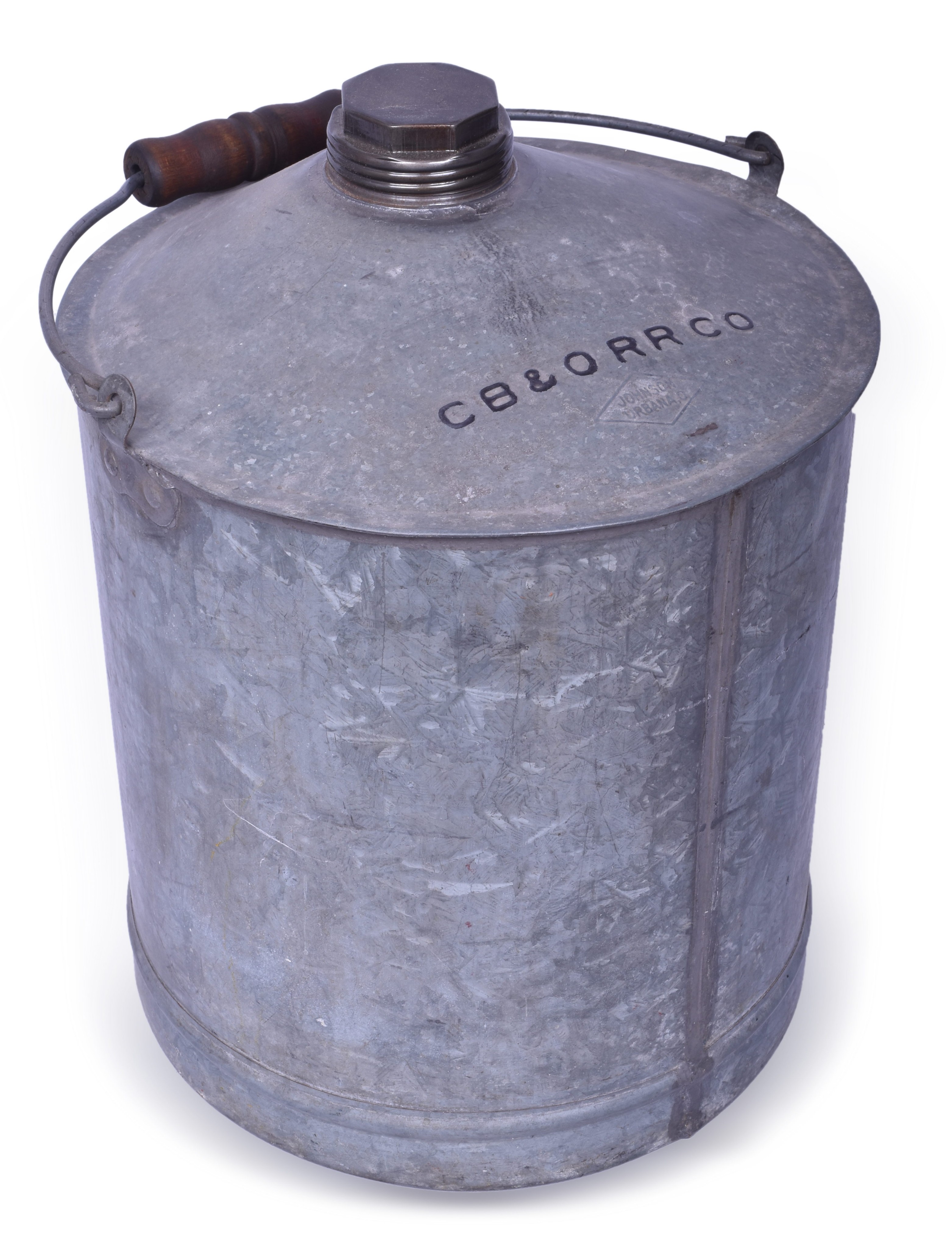 2301 - Johnson CB&Q / Burlington Railroad Marked Galvanized Canister thumbnail