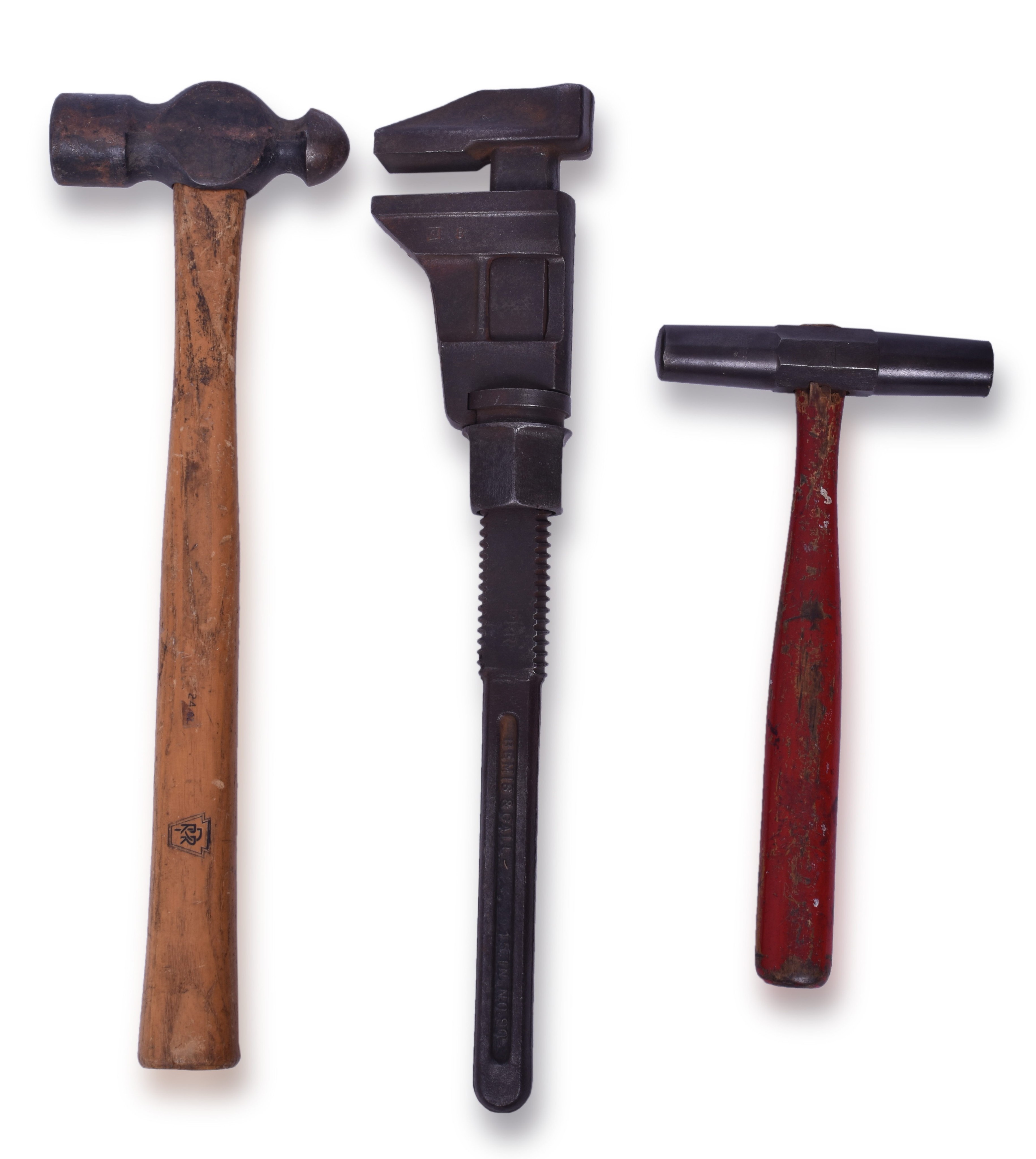 2306 - Three Pennsylvania Railroad Marked Hand Tools - Hammers & Monkey Wrench thumbnail