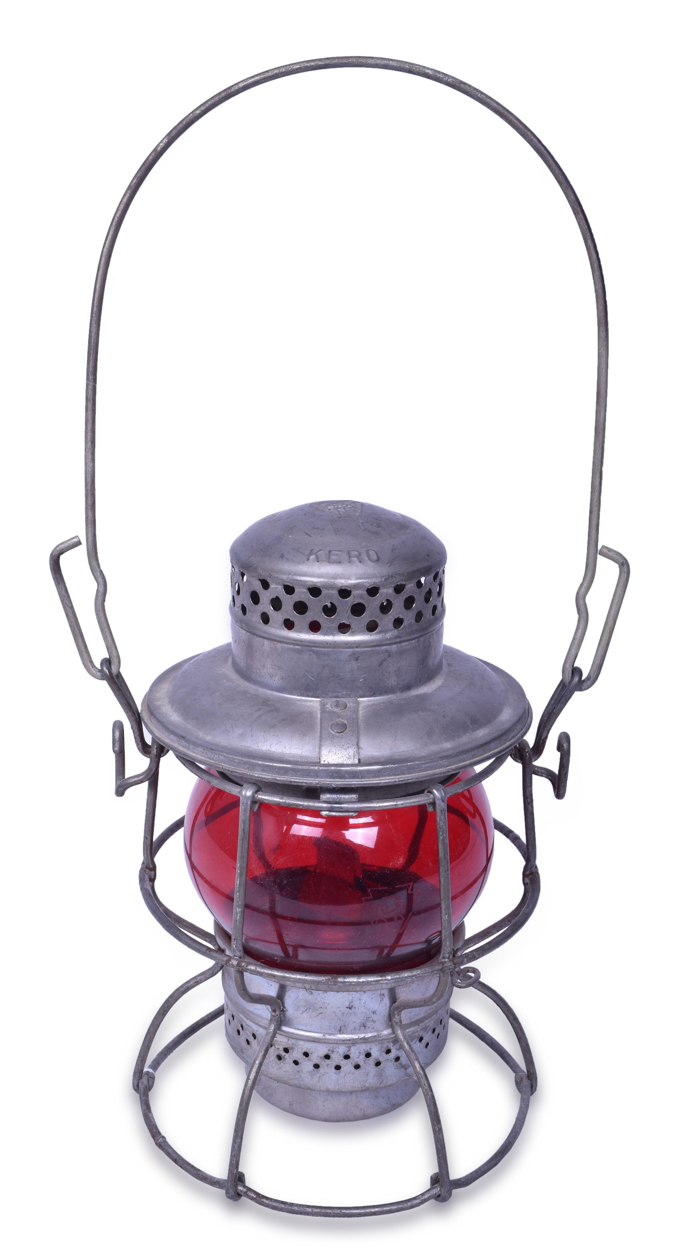 2338 - Adlake Kero Pennsylvania Railroad Red Globe Lantern w/ Etched Keystone Globe - Unfired thumbnail