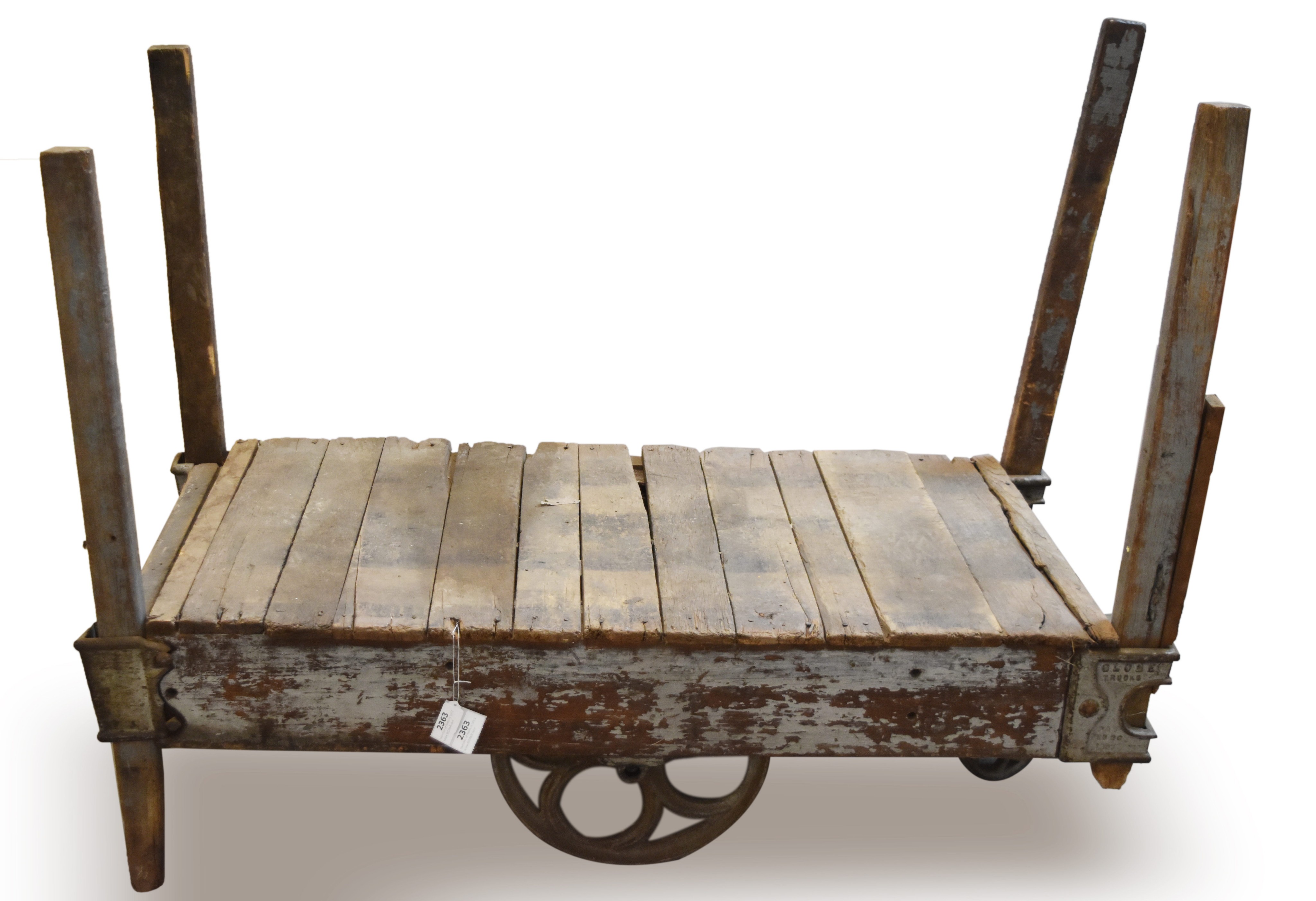 2363 - Globe Trucks Industrial Wooden Railroad / Factory Baggage Cart thumbnail