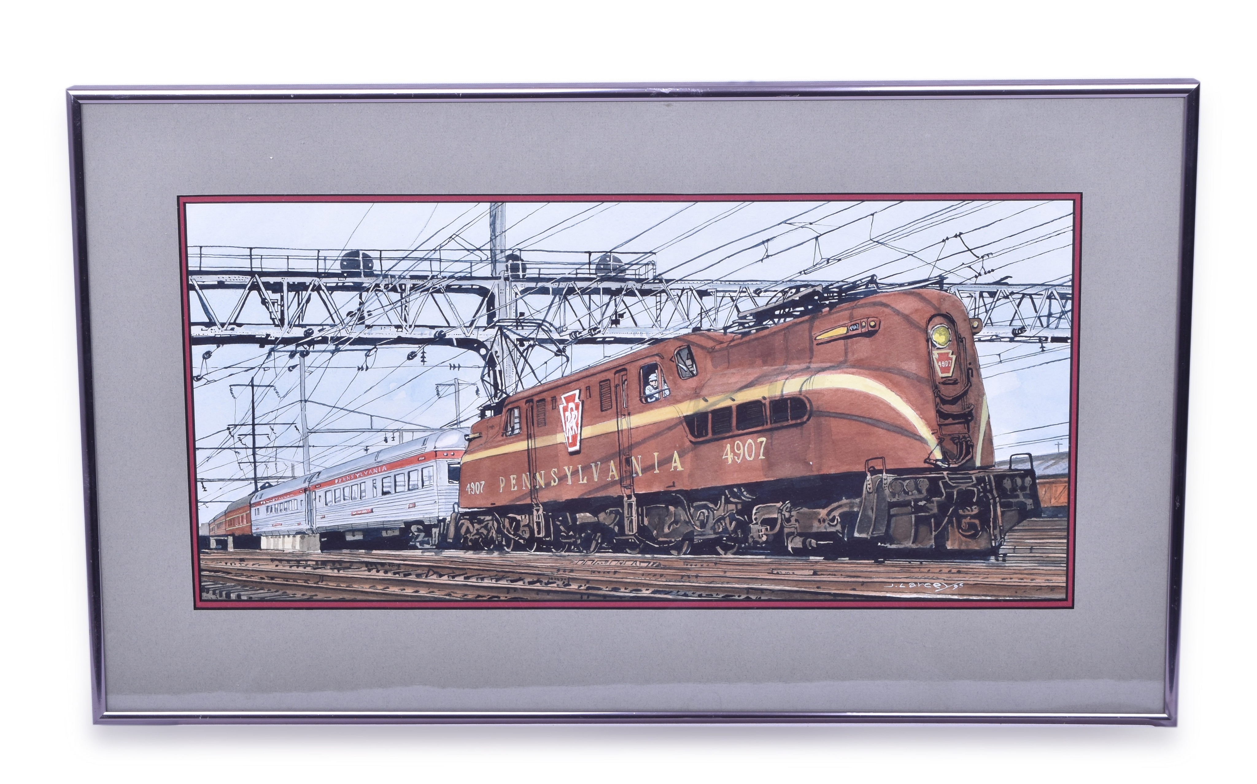 2364 - Original Watercolor Pennsylvania Railroad GG-1 Painting by J. Larcey thumbnail