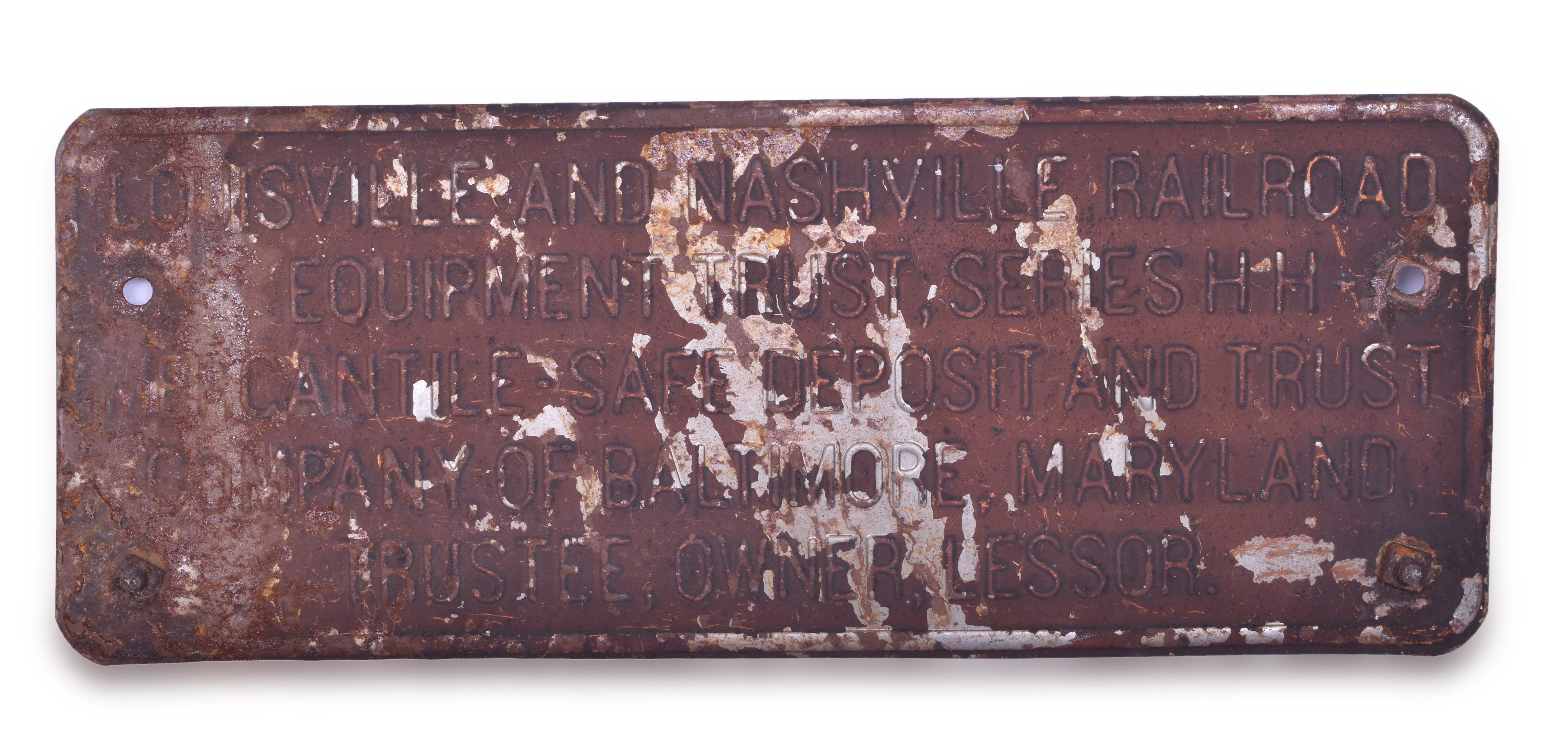 2367 - Louisville and Nashville Railroad Stamped Steel Trust Plate thumbnail