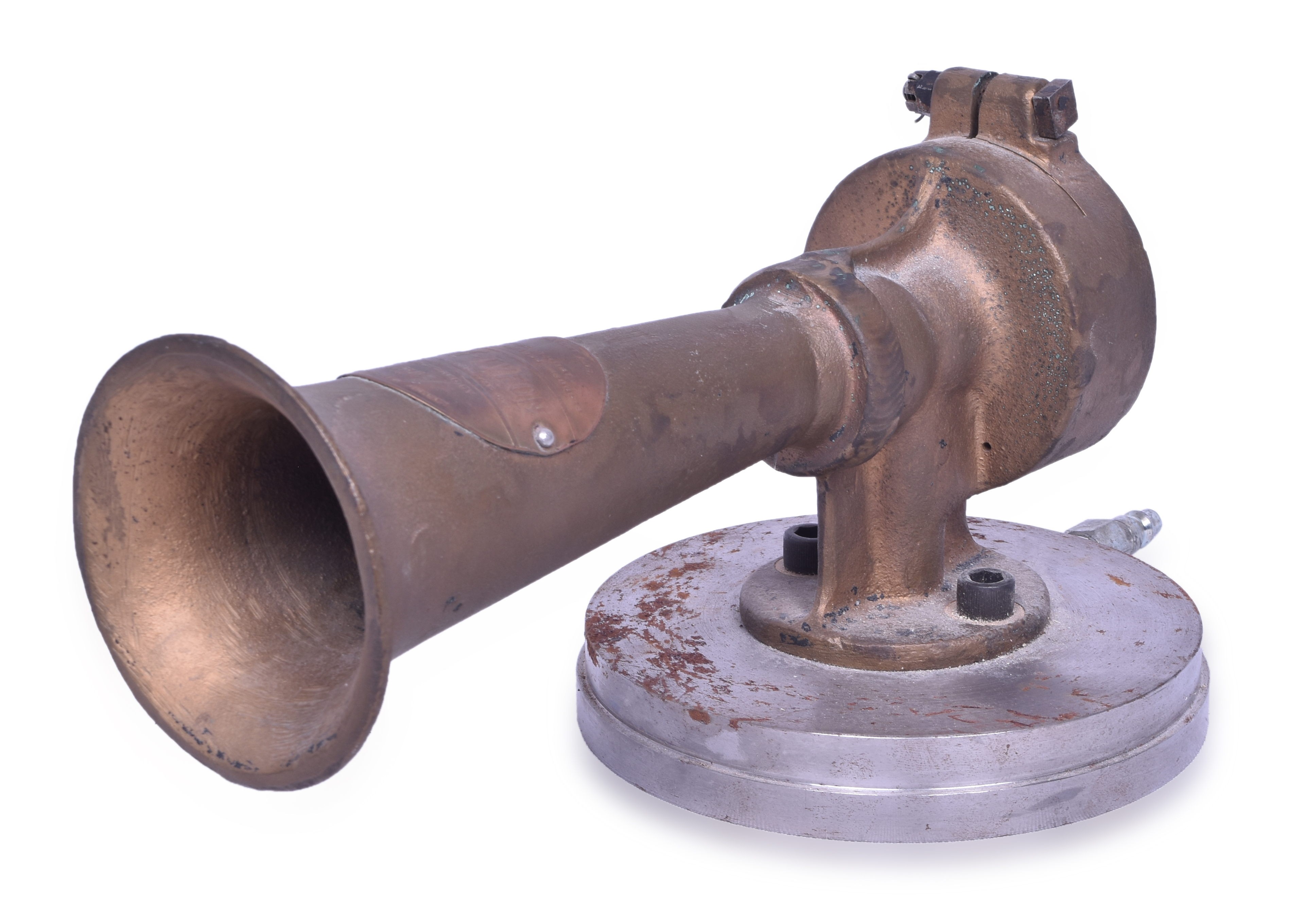 2372 - Leslie Tyfon A-75-440-MB Bronze Railroad Locomotive Horn w/ Custom Mounting Base thumbnail