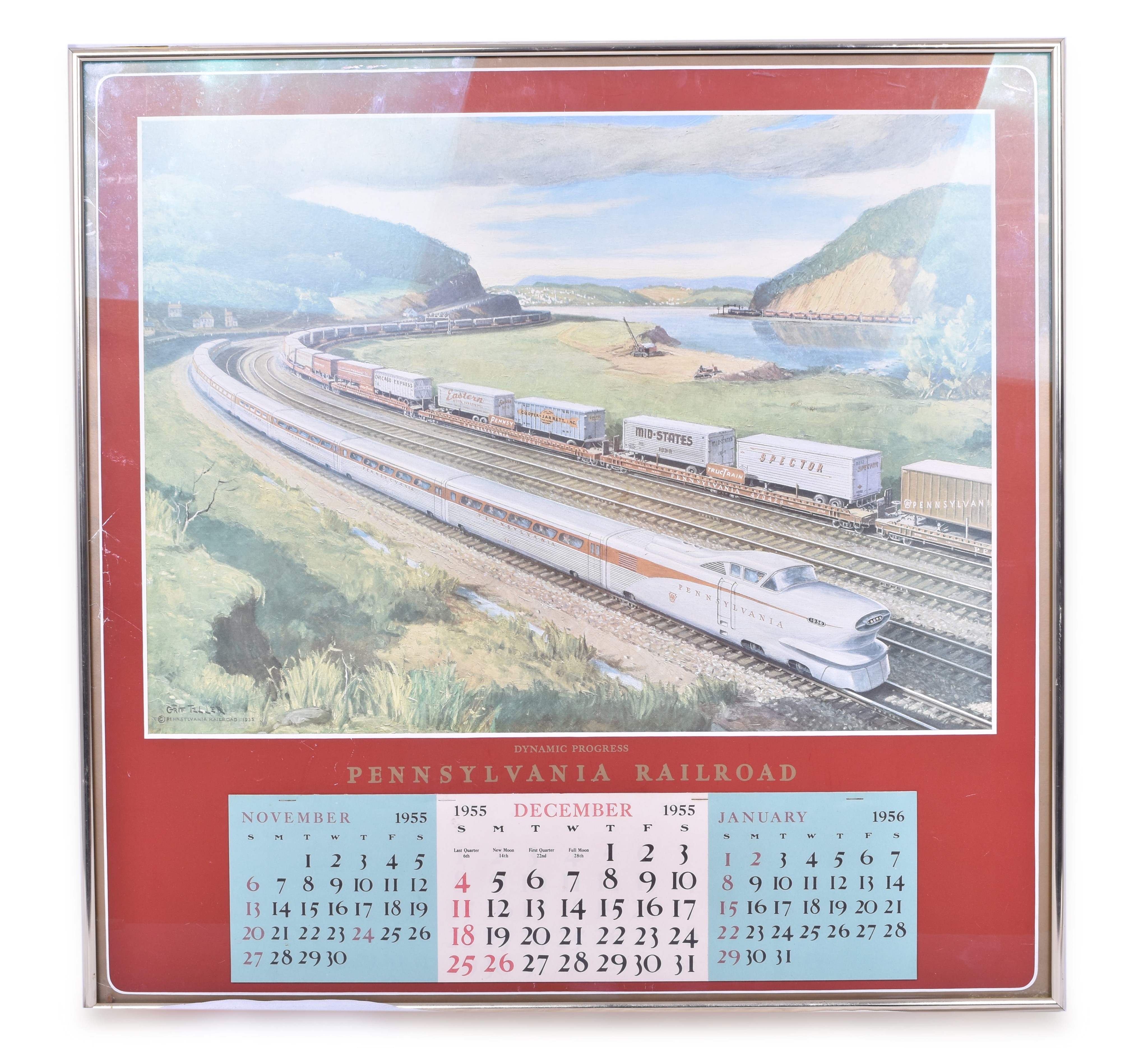 2385 - Framed 1956 Pennsylvania Railroad Aerotrain Calendar thumbnail
