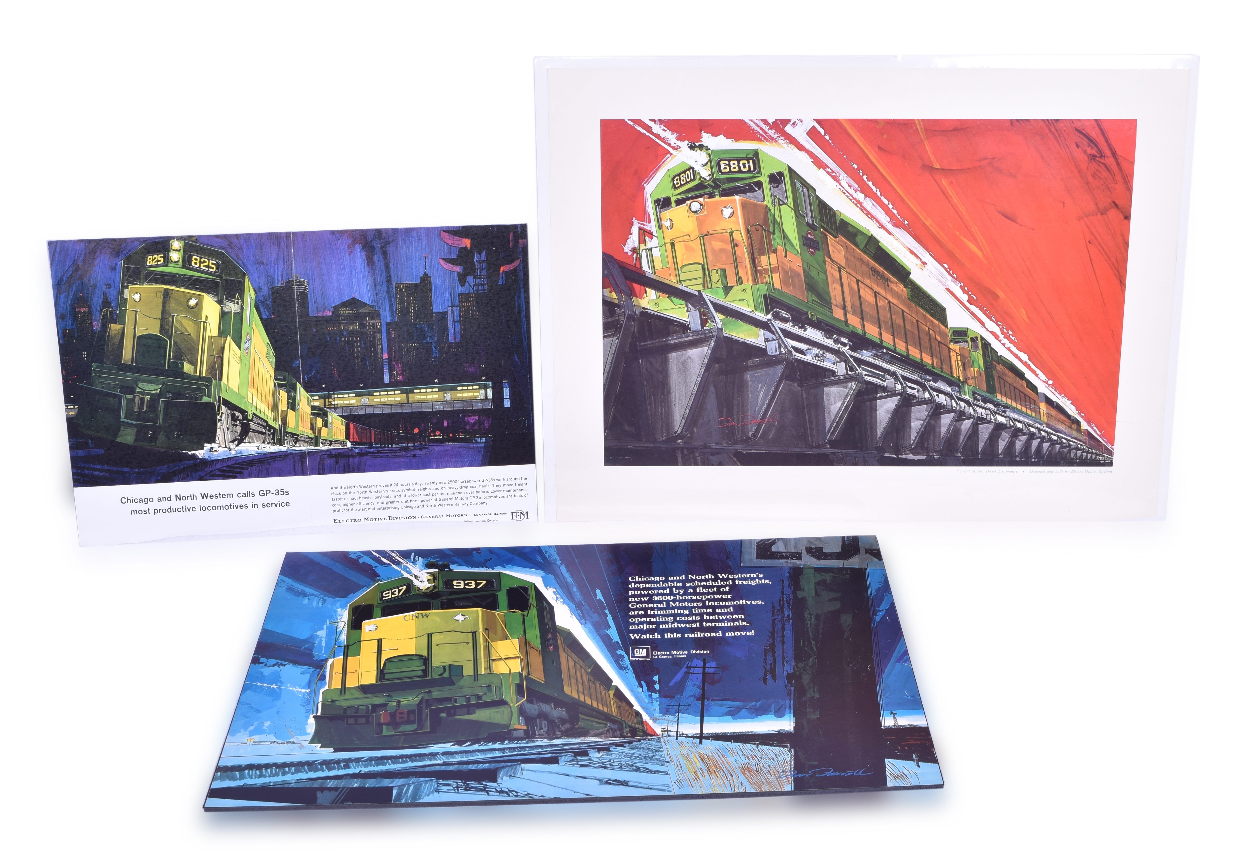 2395 - Three Mounted Electro-Motive Division / Chicago and North Western Railroad Advertising Prints thumbnail