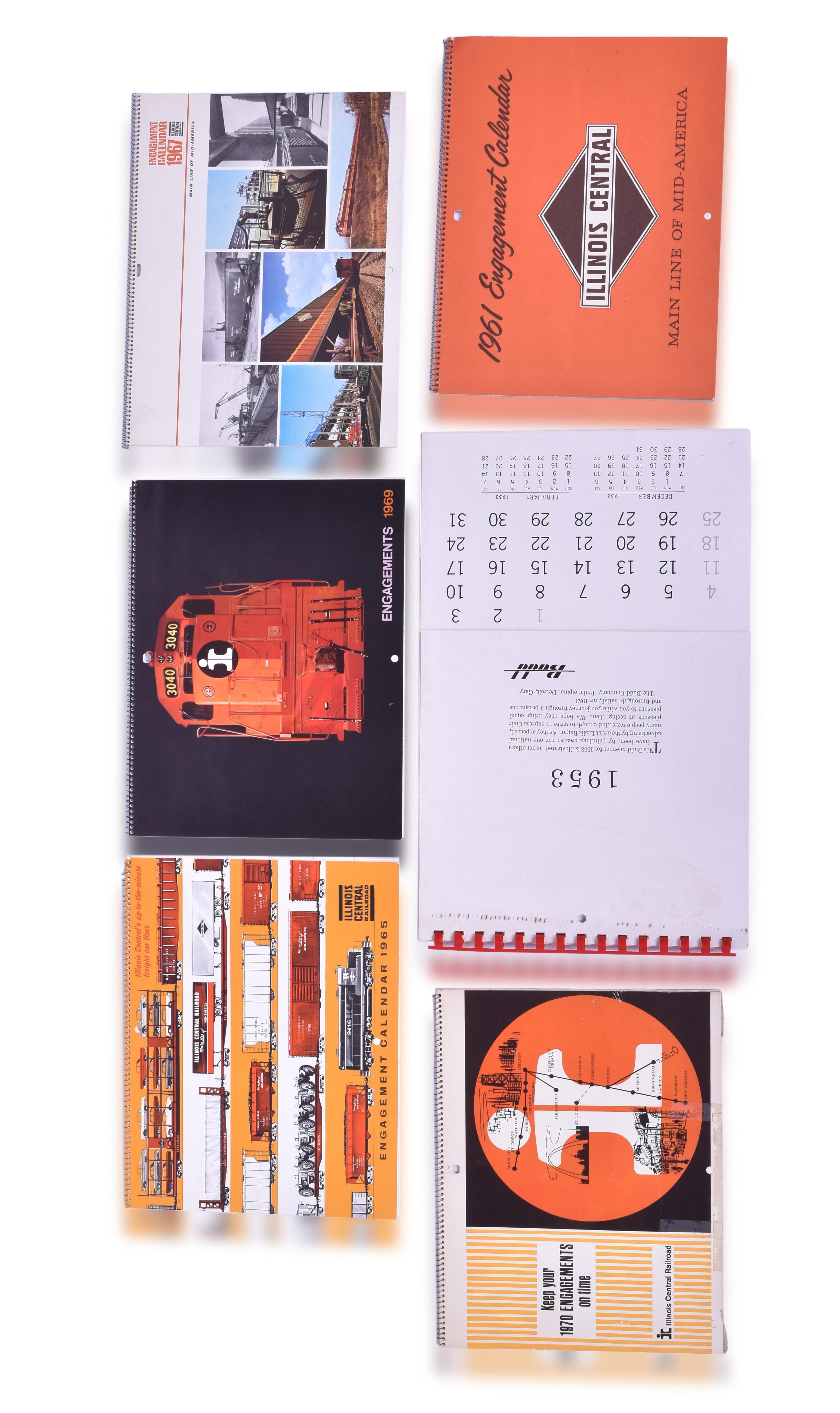2411 - Six Illinois Central Railroad and Budd Wall / Engagement Calendars 1953-1970 - Unused thumbnail
