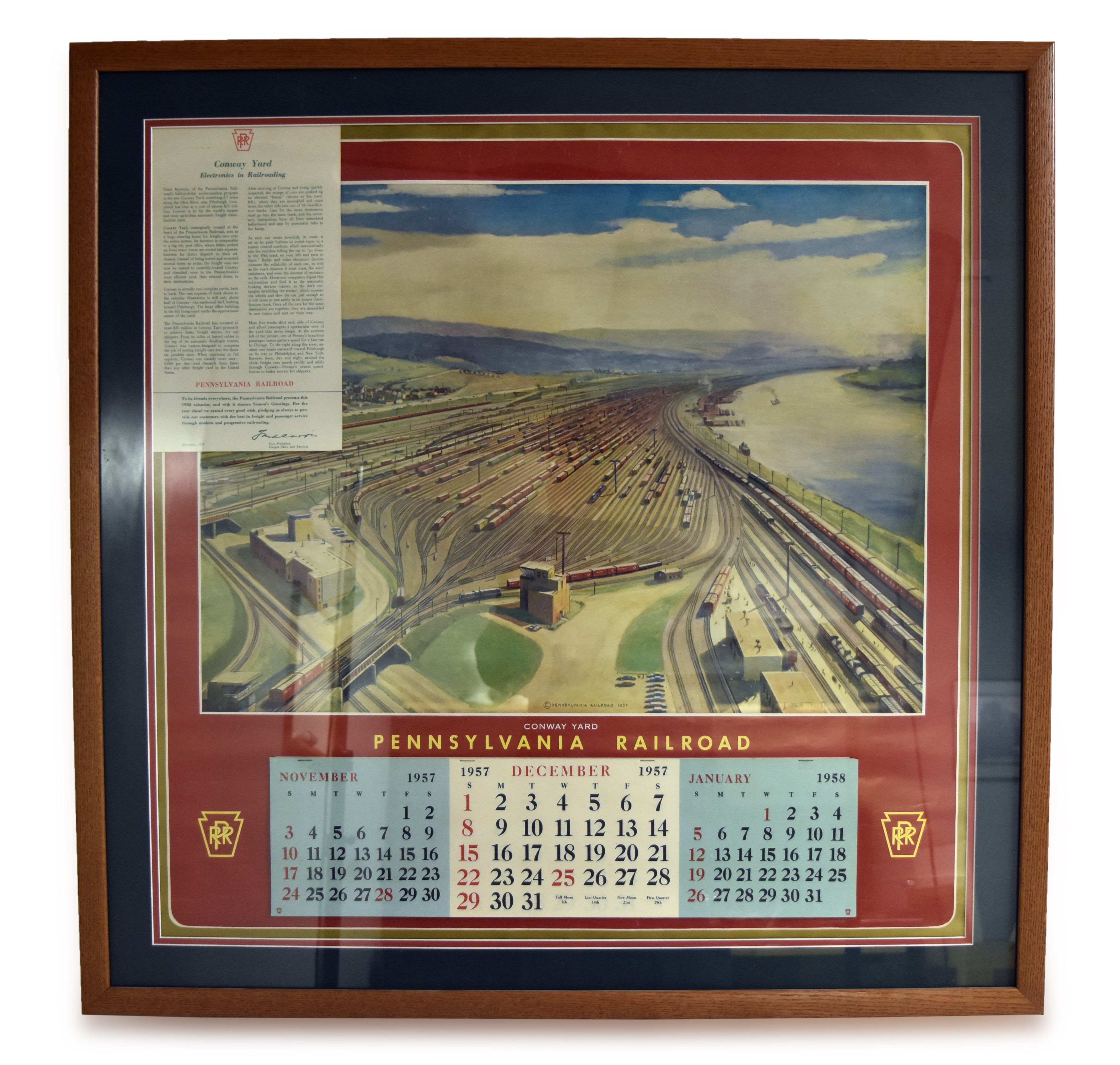 2416 - 1958 Framed Pennsylvania Railroad Calendar w/ Griff Teller Conway Yard Art thumbnail