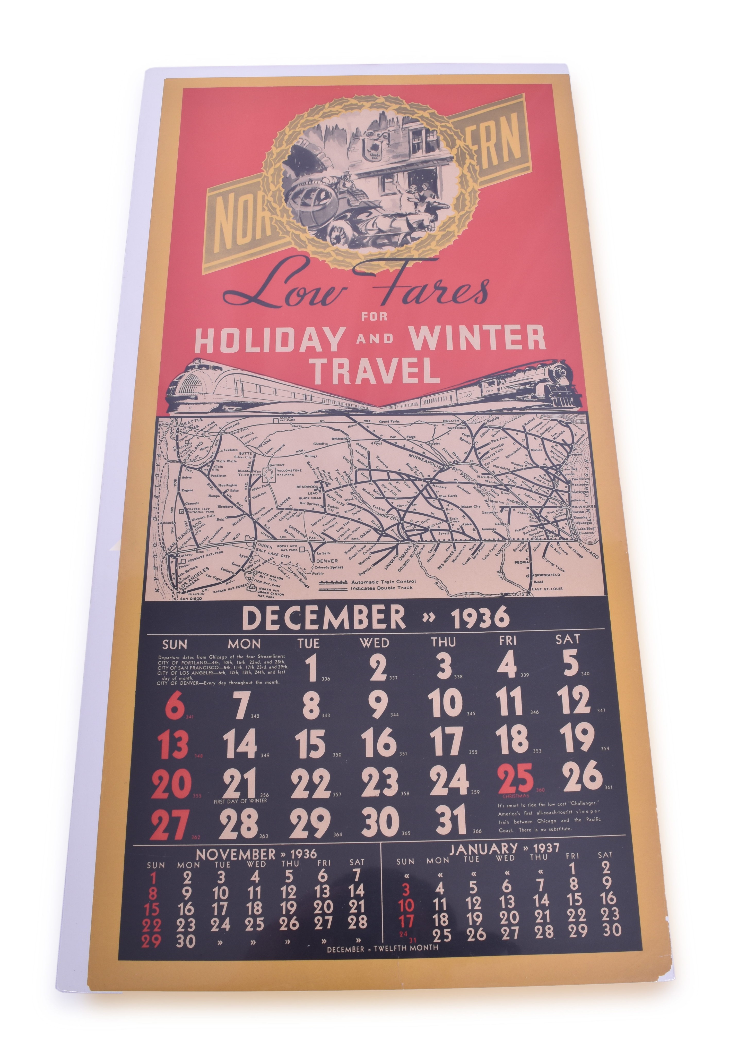 2419 - Chicago and North Western Railroad December 1936 Holiday Travel Poster / Calendar thumbnail
