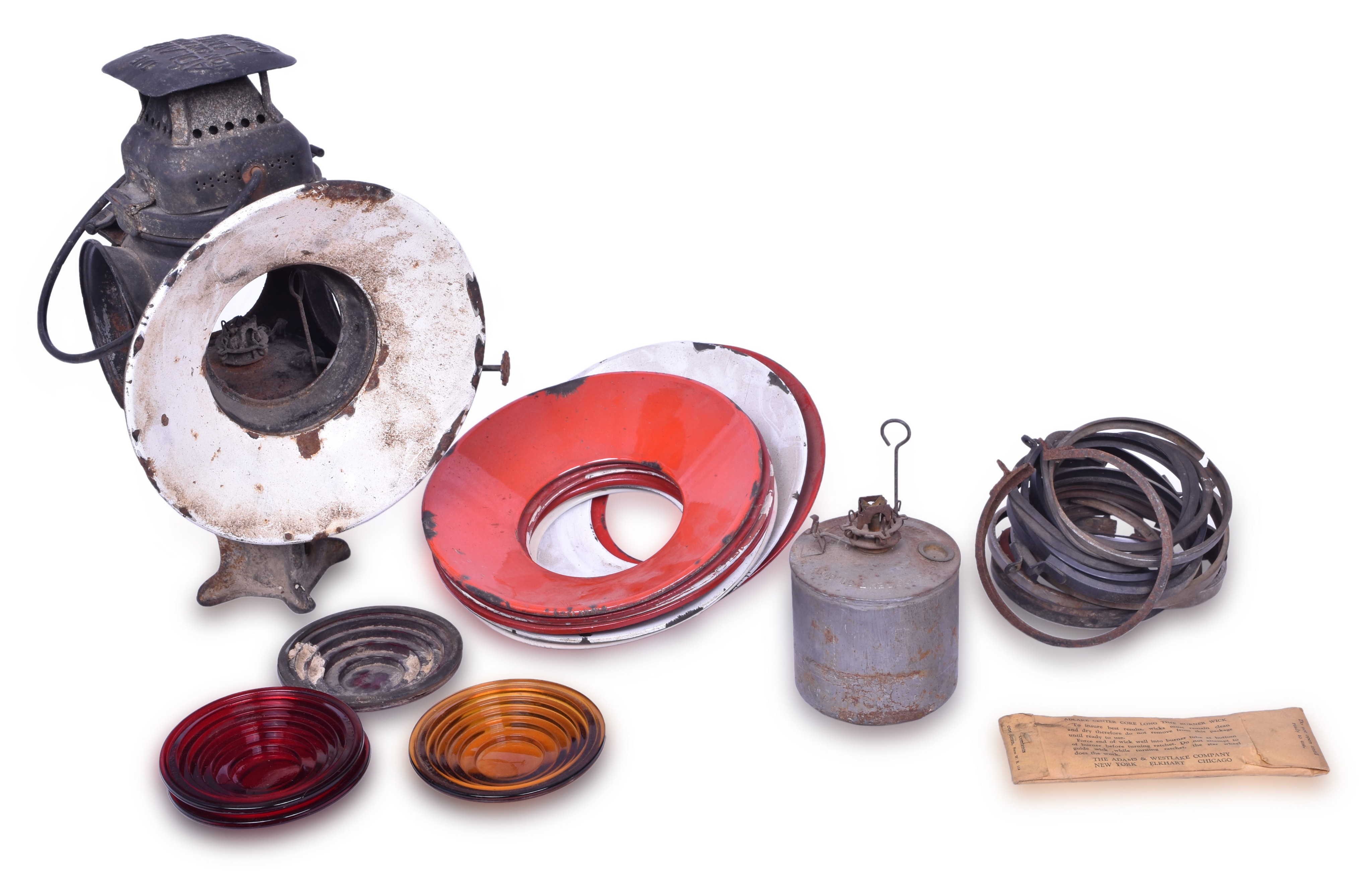 2426 - Adlake Railroad Pennsylvania Railroad Switch Lamp Part Lot- Body, Lenses, Wicks, Day Targets, and More! thumbnail