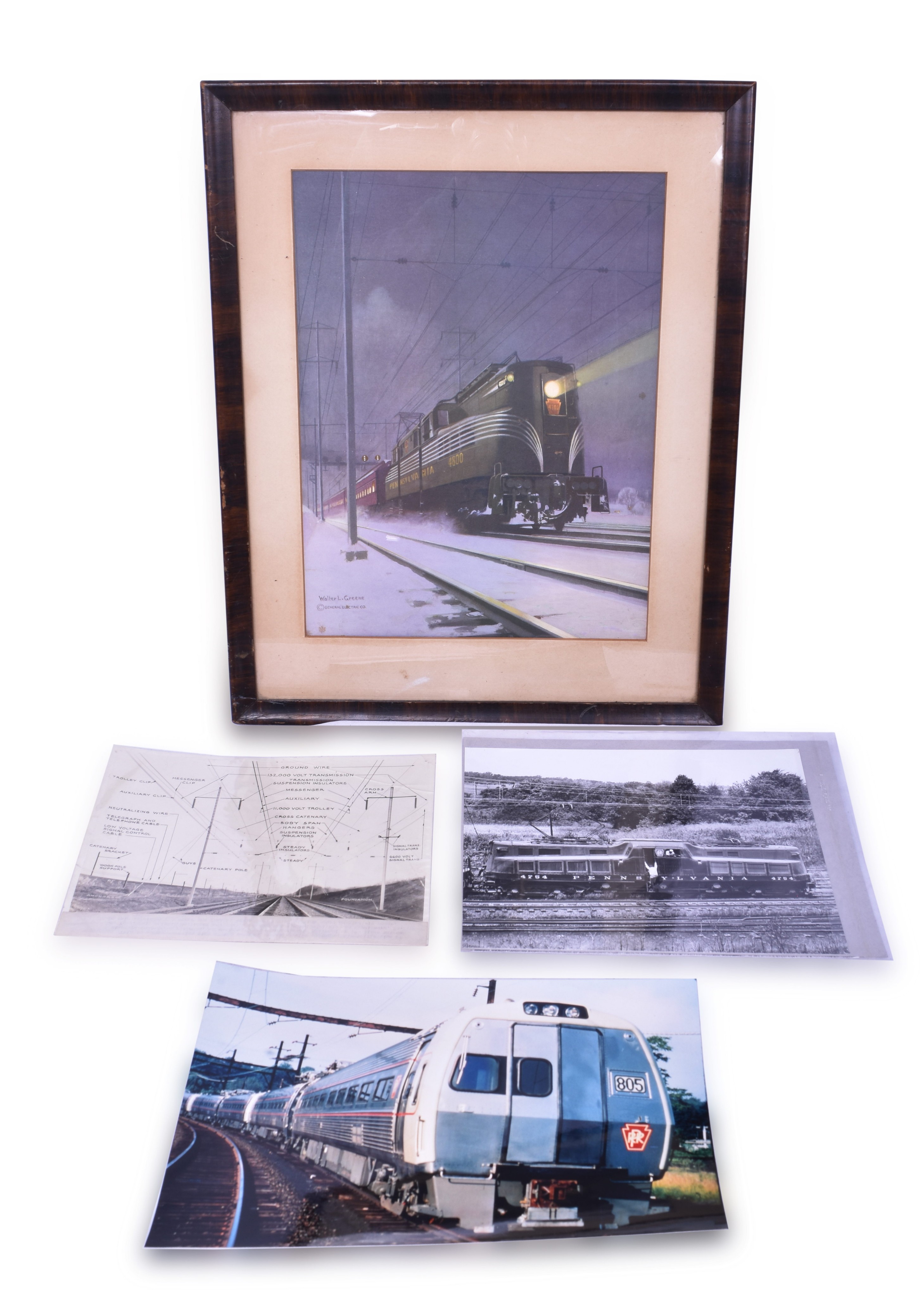 2432 - Walter L. Greene Pennsylvania Railroad GG-1 Advertising Print, Catenary Diagram, Metroliner, and P5-A thumbnail