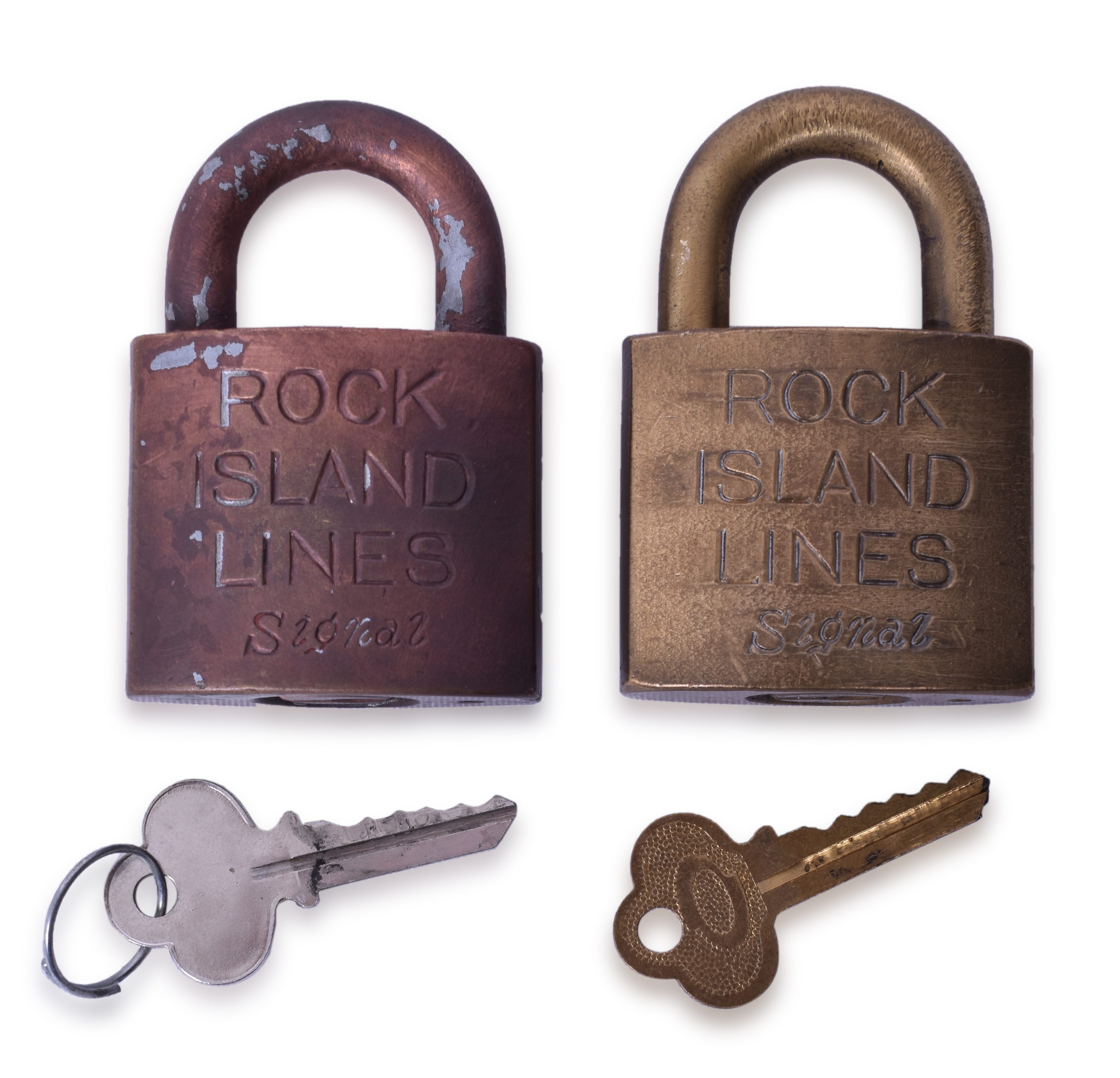 2458 - Pair of Brass Corbin Rock Island Railroad Signal Locks w/ Keys thumbnail