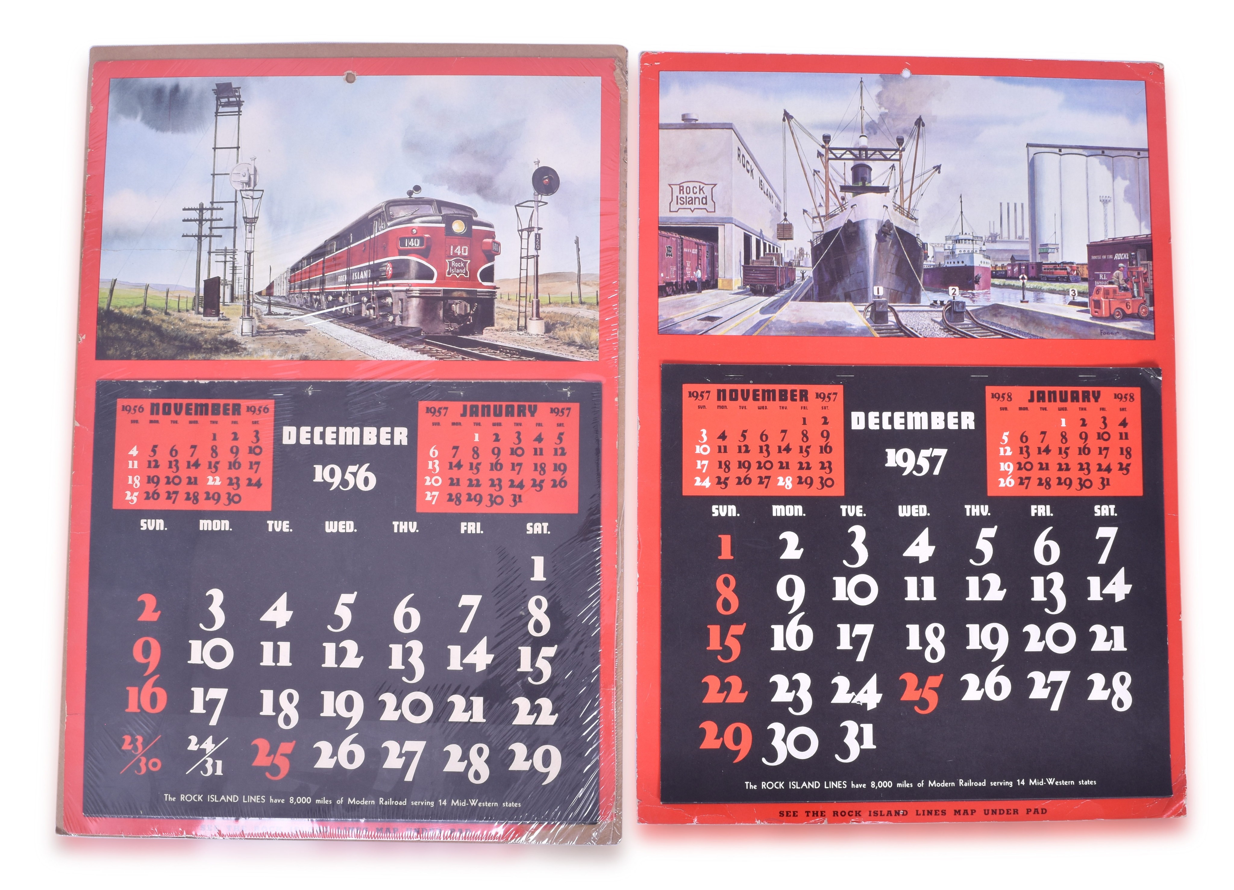 2474 - 1957 and 1958 Unused Rock Island Railroad Wall Calendars thumbnail