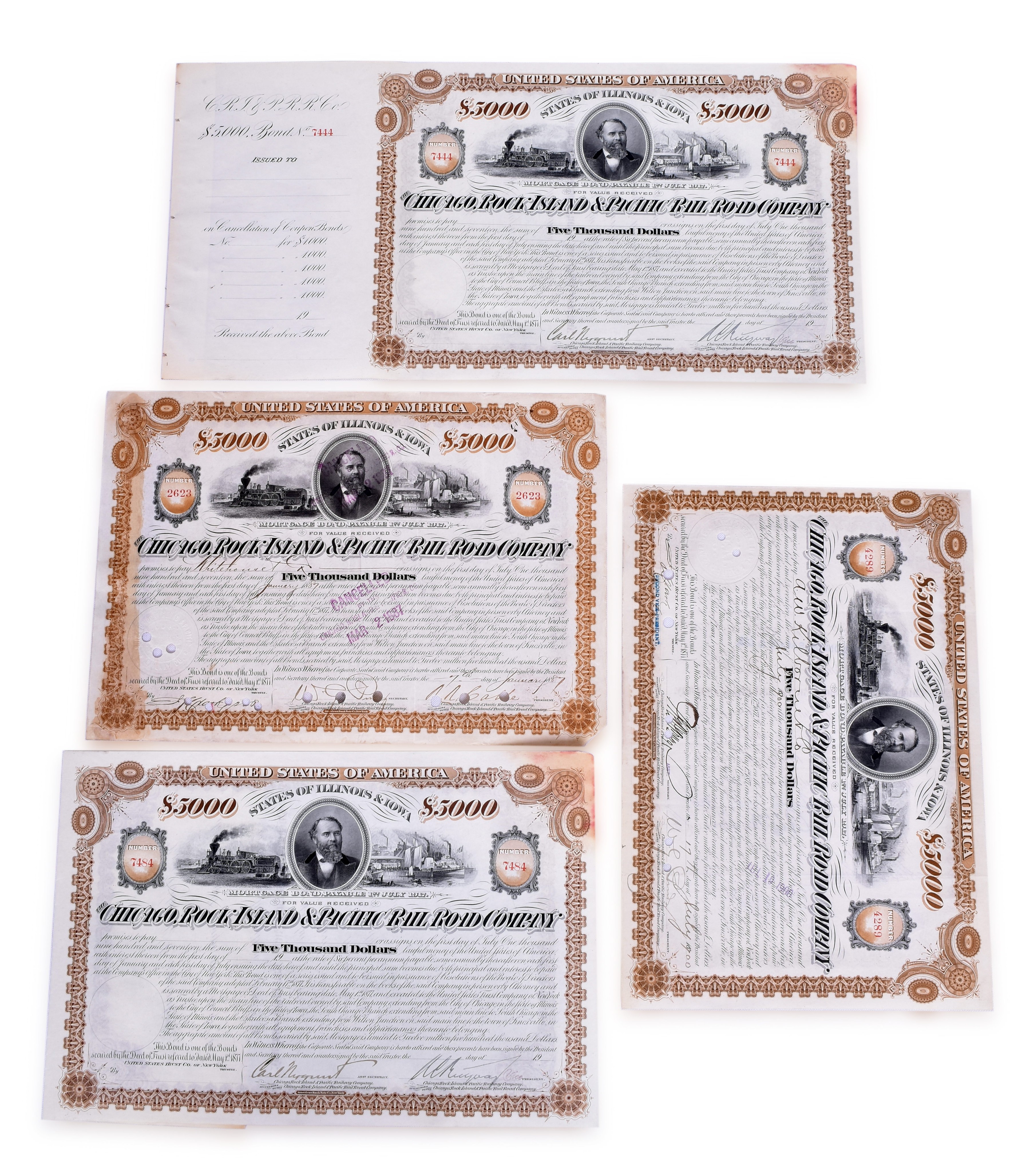 2479 - Four Chicago, Rock Island & Pacific $5000 Stock Certificates - Late 1800s to early 1900s thumbnail