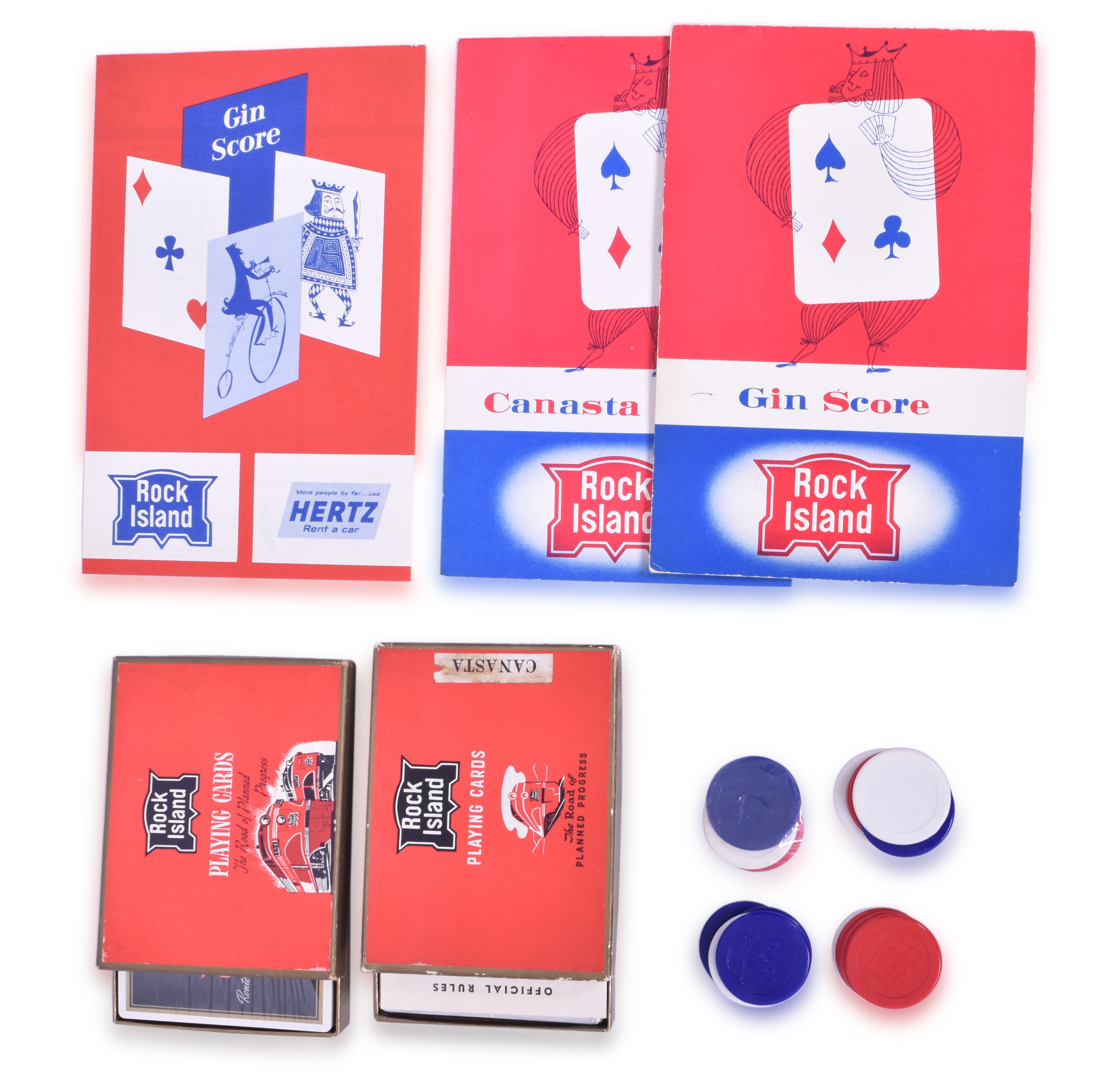 2480 - Rock Island Railroad Sealed Playing Card Decks, Score Books, and Marked Poker Chips thumbnail