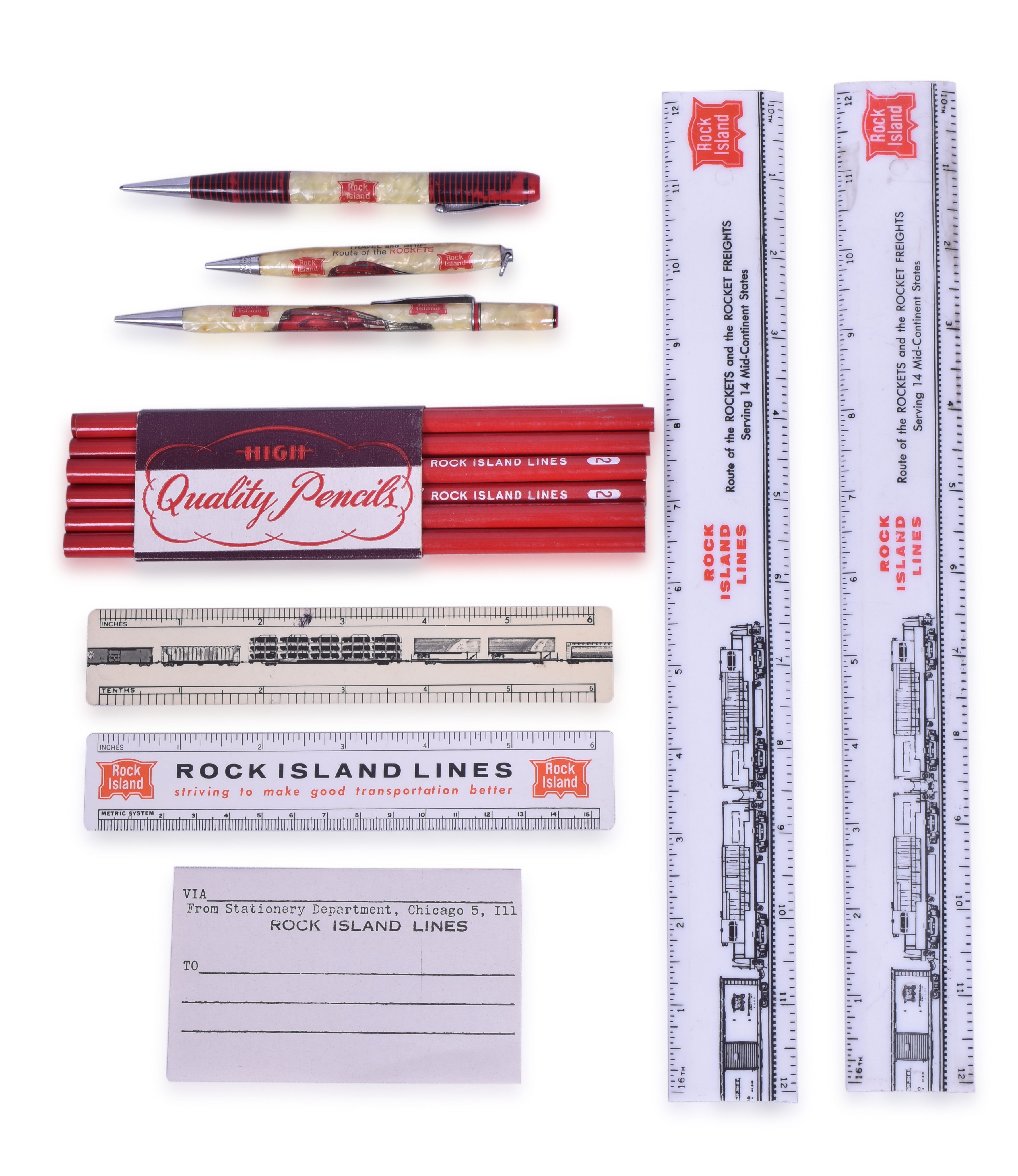 2494 - Rock Island Railroad Stationary Group - Quick Point Mechanical Pencils, Rulers, etc. thumbnail