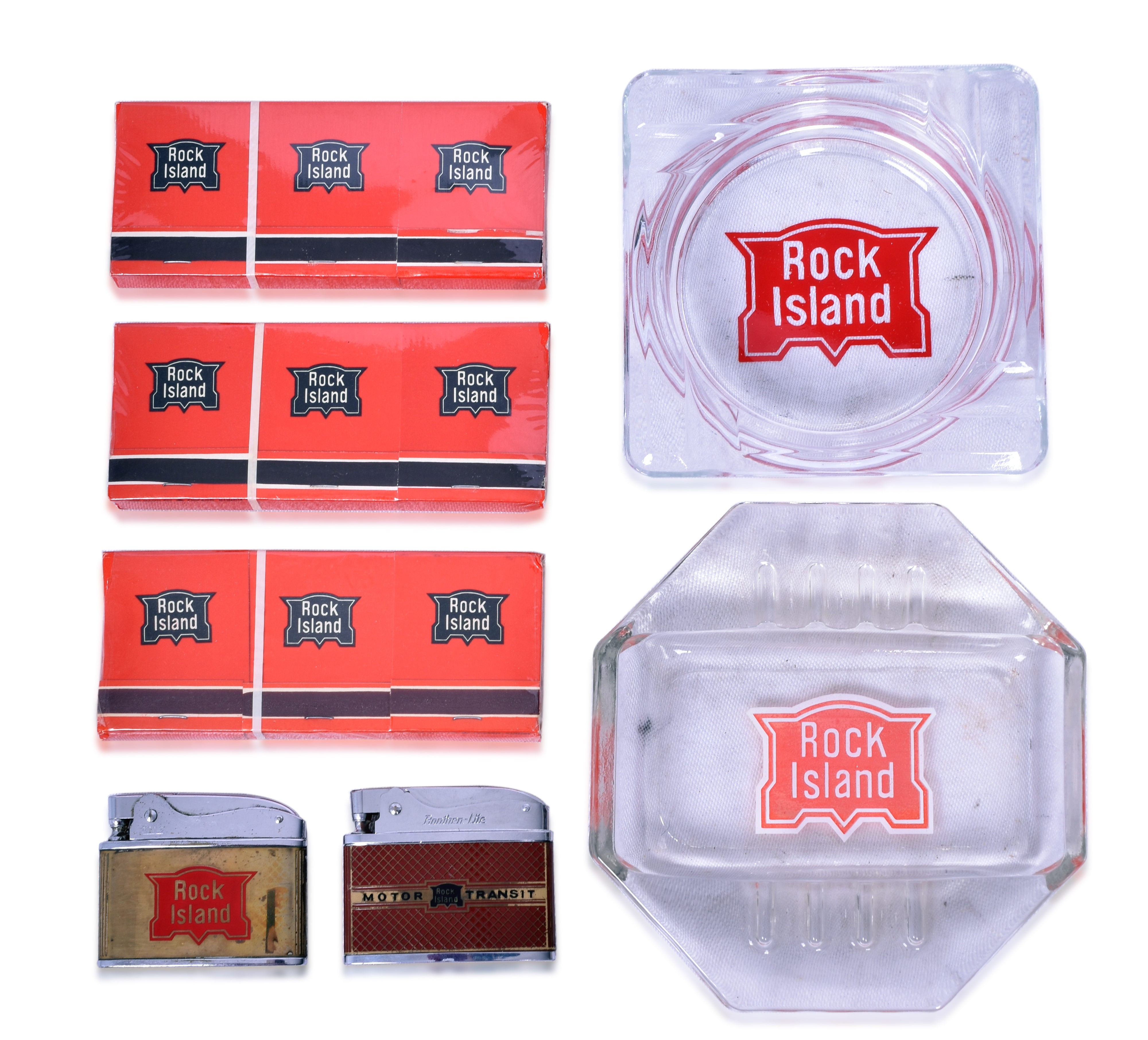 2498 - Rock Island Railroad Smoking Group - Lighters, Sealed Matches, Ash Trays thumbnail