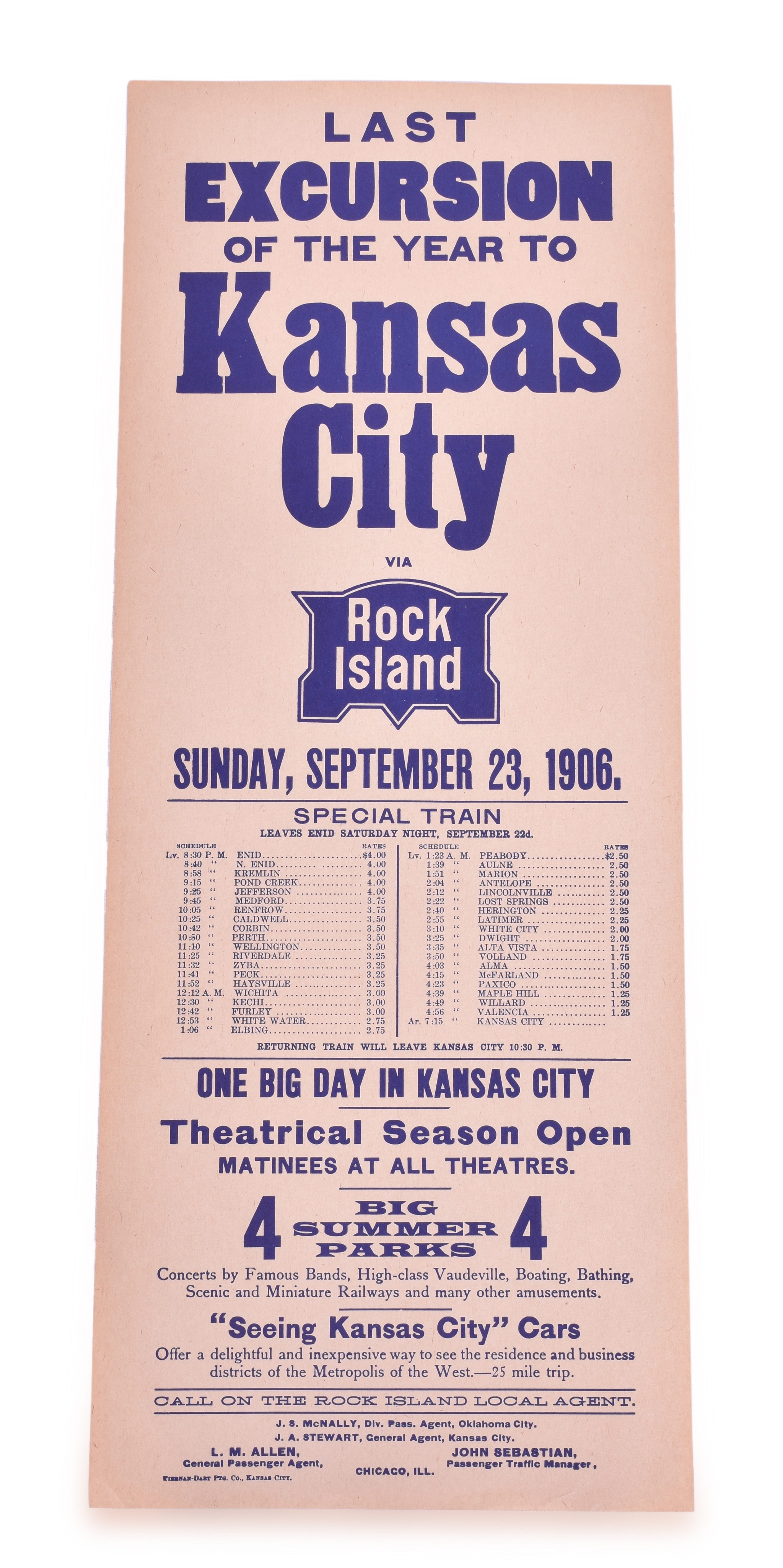 2512 - Rock Island Railroad September 1906 - Kansas City Excursion Broadsheet thumbnail