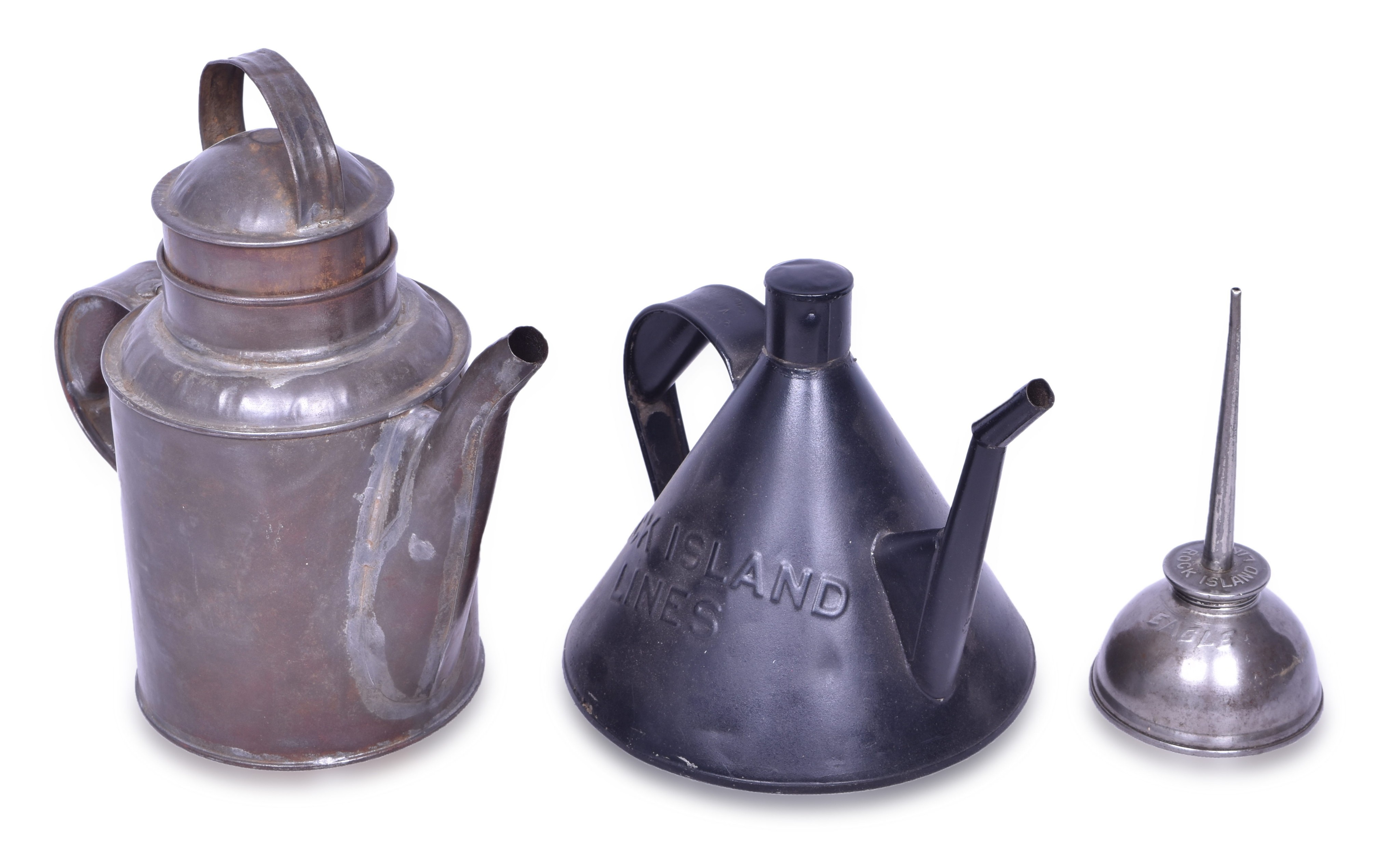 2517 - Three Pieces of Rock Island Lines Marked Railroad Oil and Kerosene Canisters thumbnail
