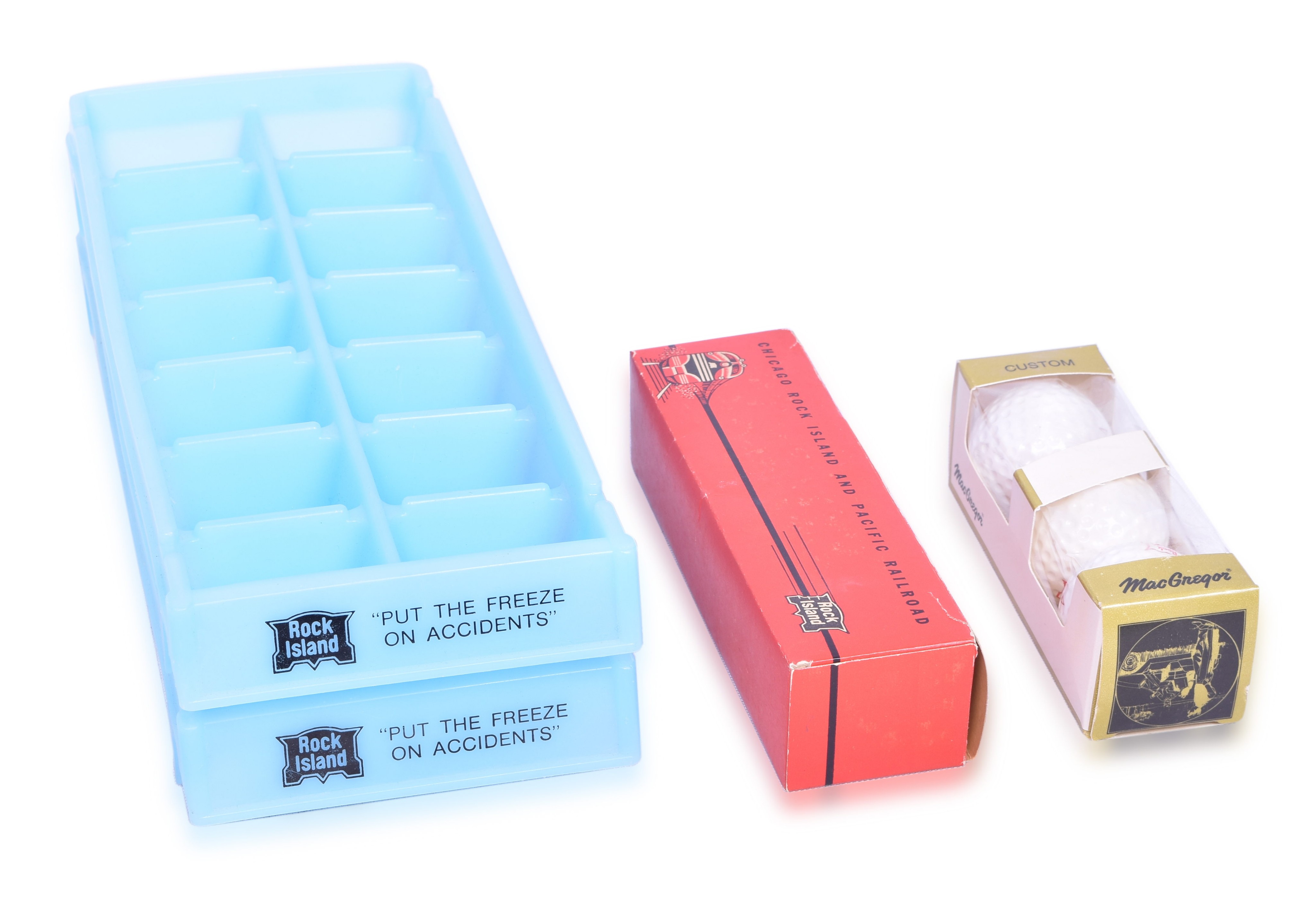 2523 - Rock Island Railroad Promotional Items - Ice Cube Trays, Golf Balls, Match Box thumbnail