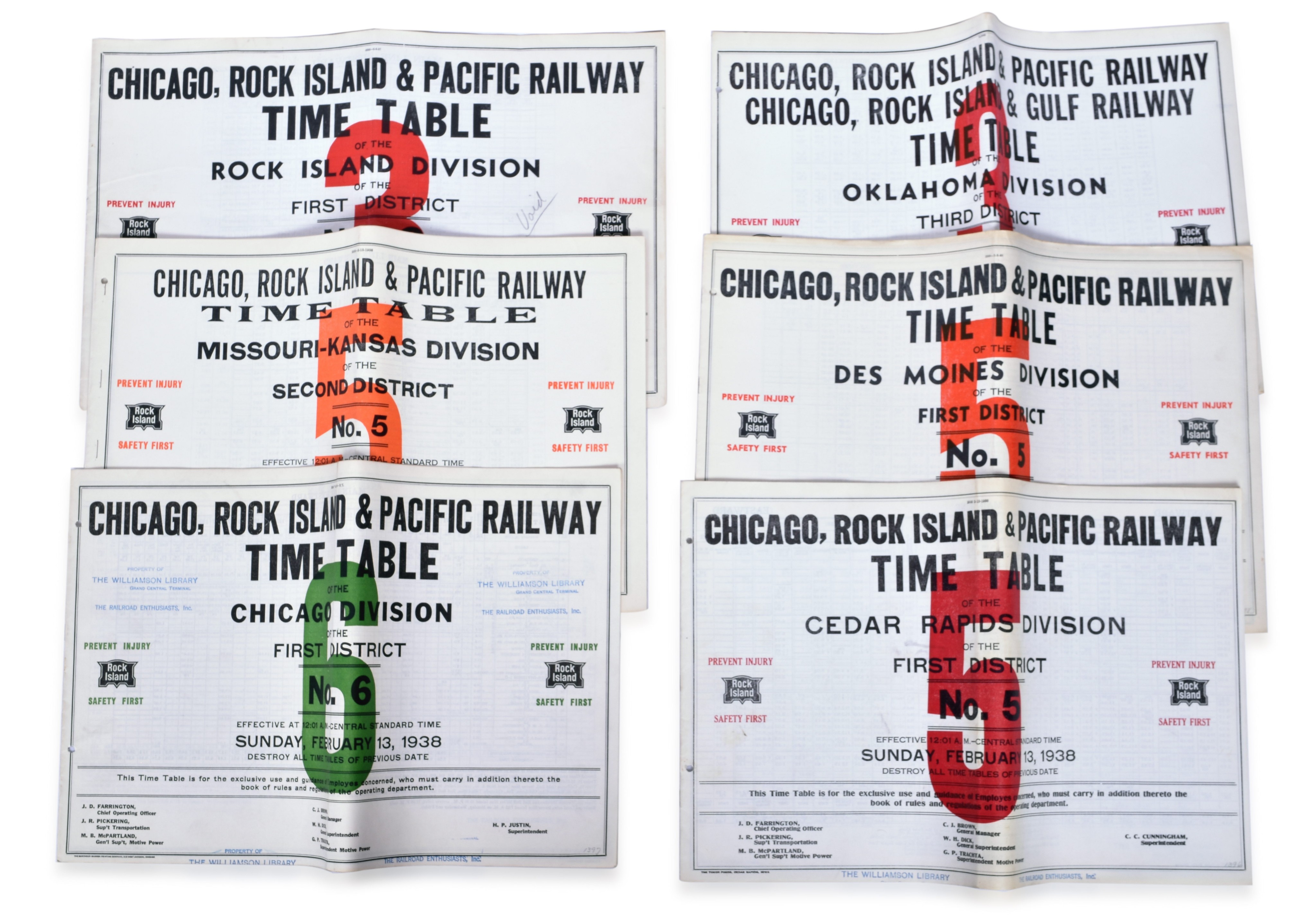 2526 - Six 1937 and 1938 Rock Island Railroad Employee Large Format Timetables thumbnail