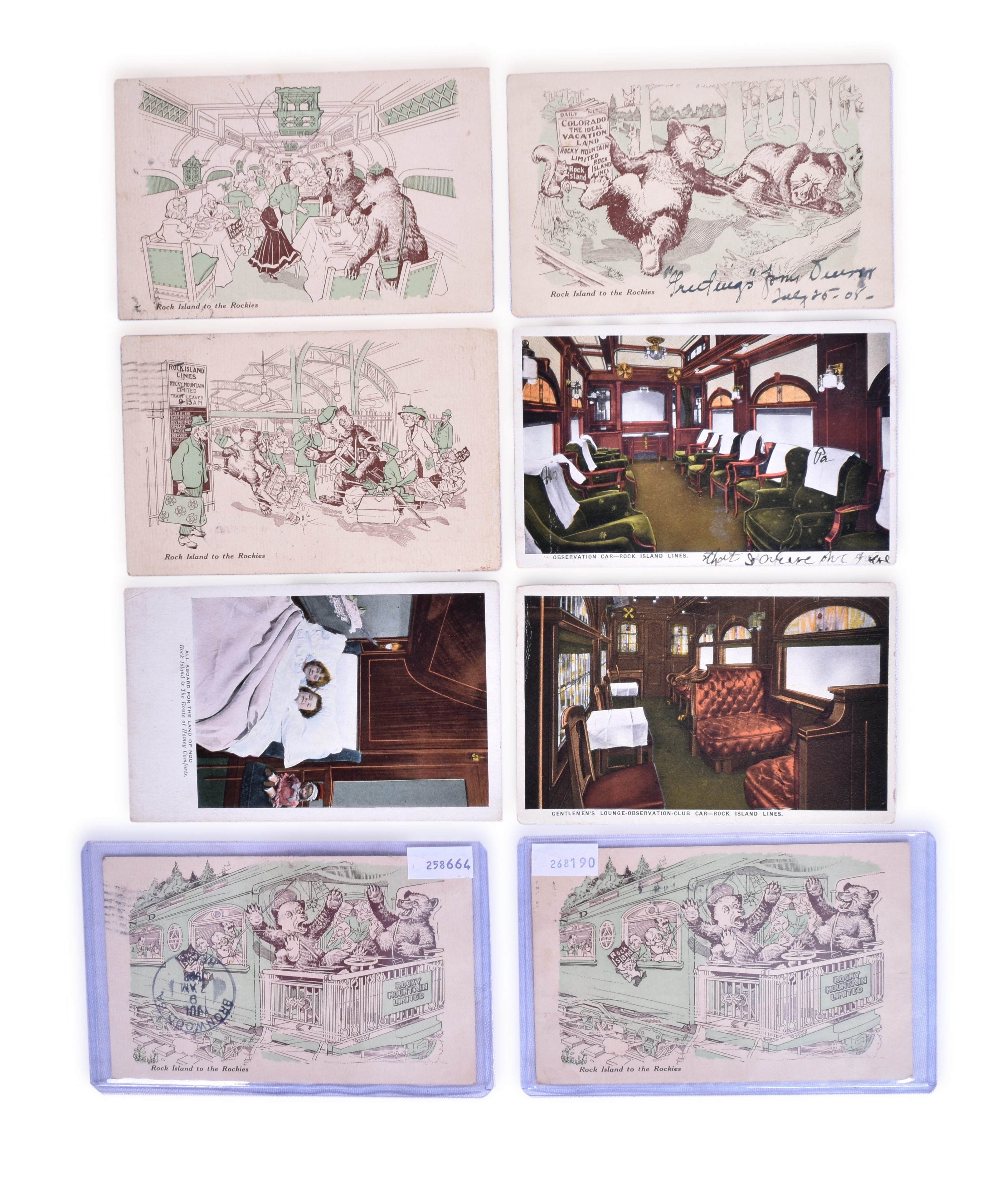 2531 - Eight Rock Island Railroad Advertising Postcards - Rock Island to the Rockies, Passenger Train Interiors thumbnail