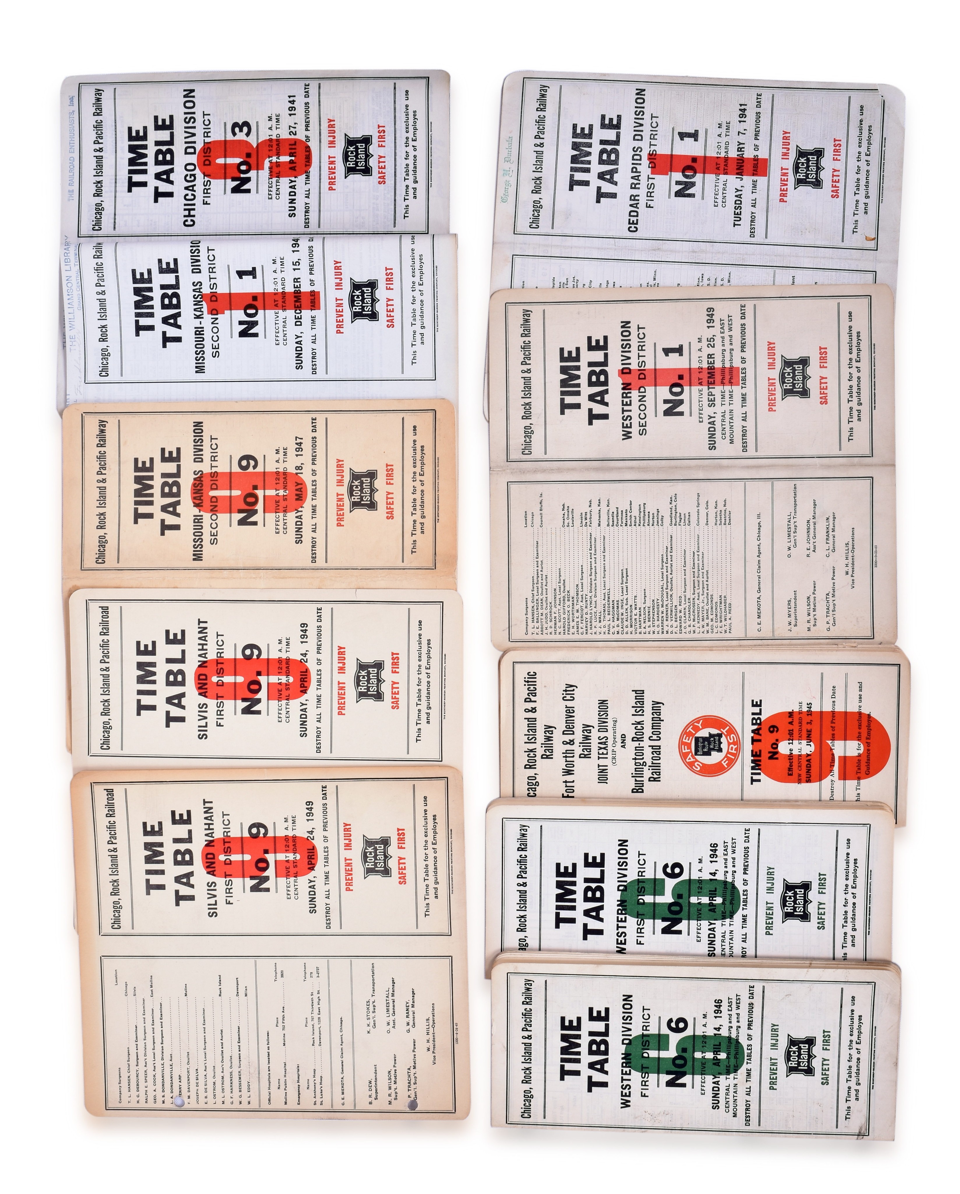 2534 - Ten 1940s Chicago, Rock Island & Pacific Employee Timetables - Various Divisions thumbnail