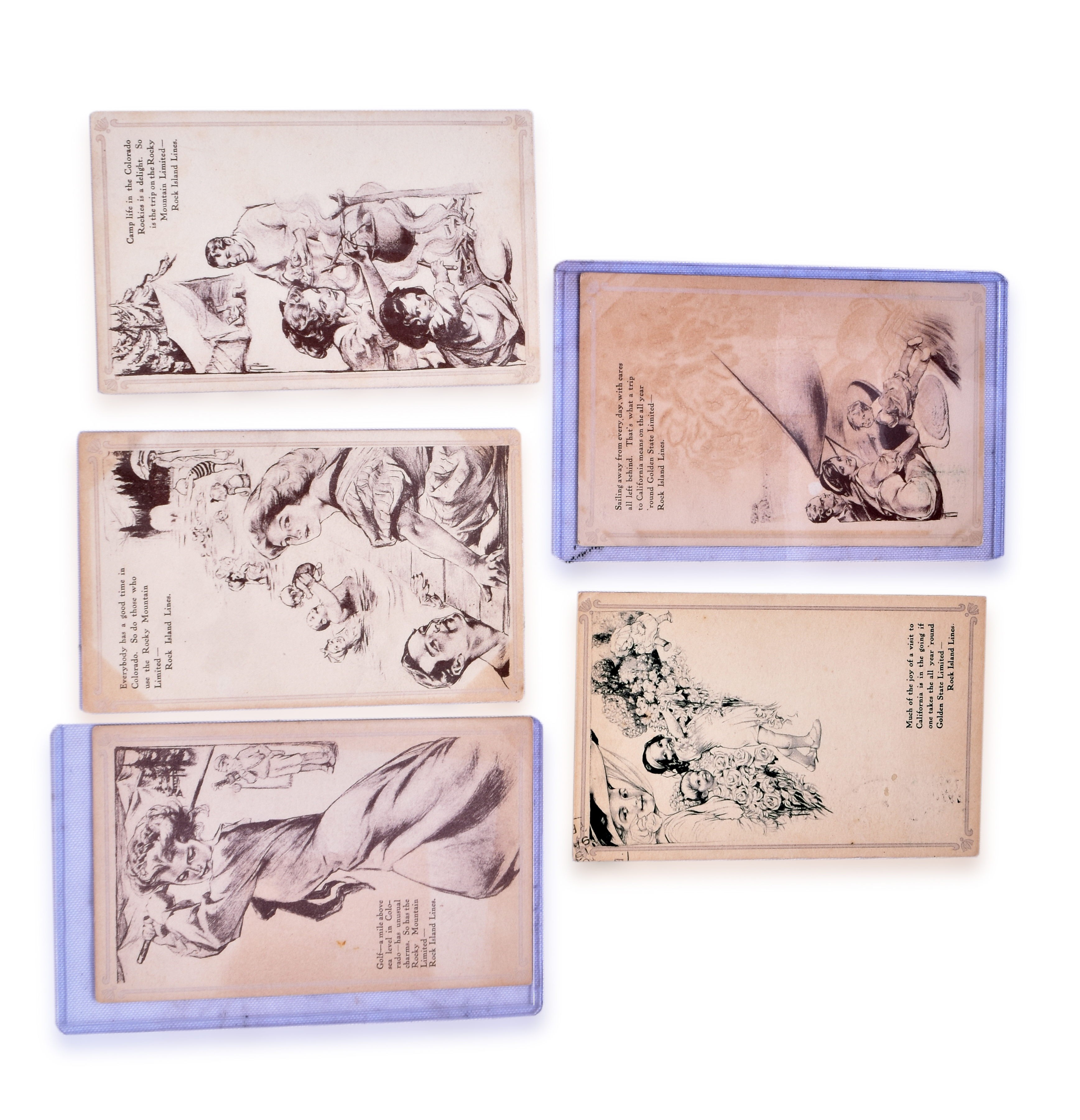 2535 - Five Rose O'Neil Rock Island Railroad Golden State / Rocky Mountain Advertising Postcards thumbnail