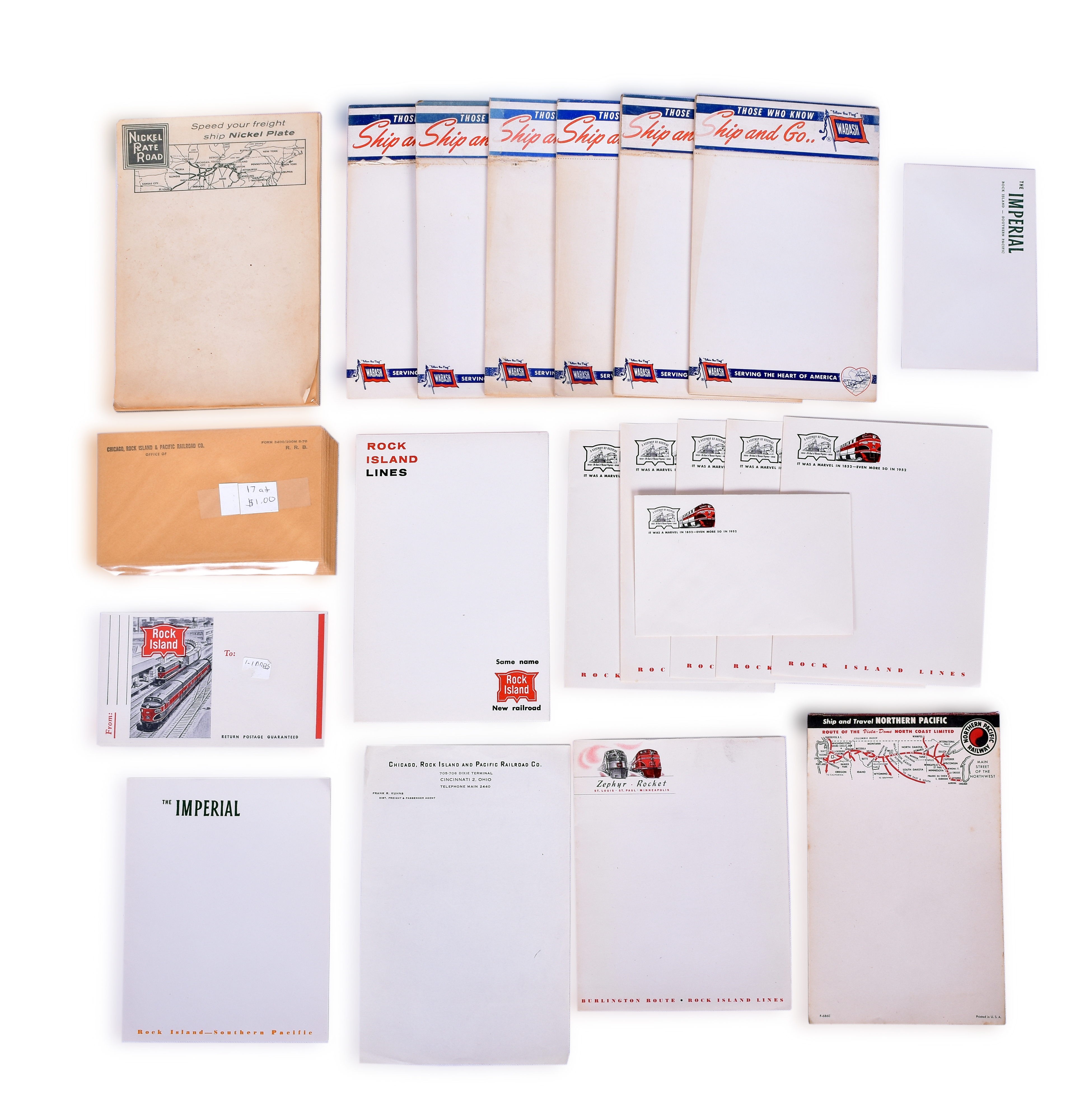 2539 - Railroad Stationary Lot - Rock Island, Wabash, CB&Q, Nickel Plate, Northern Pacific, etc. thumbnail